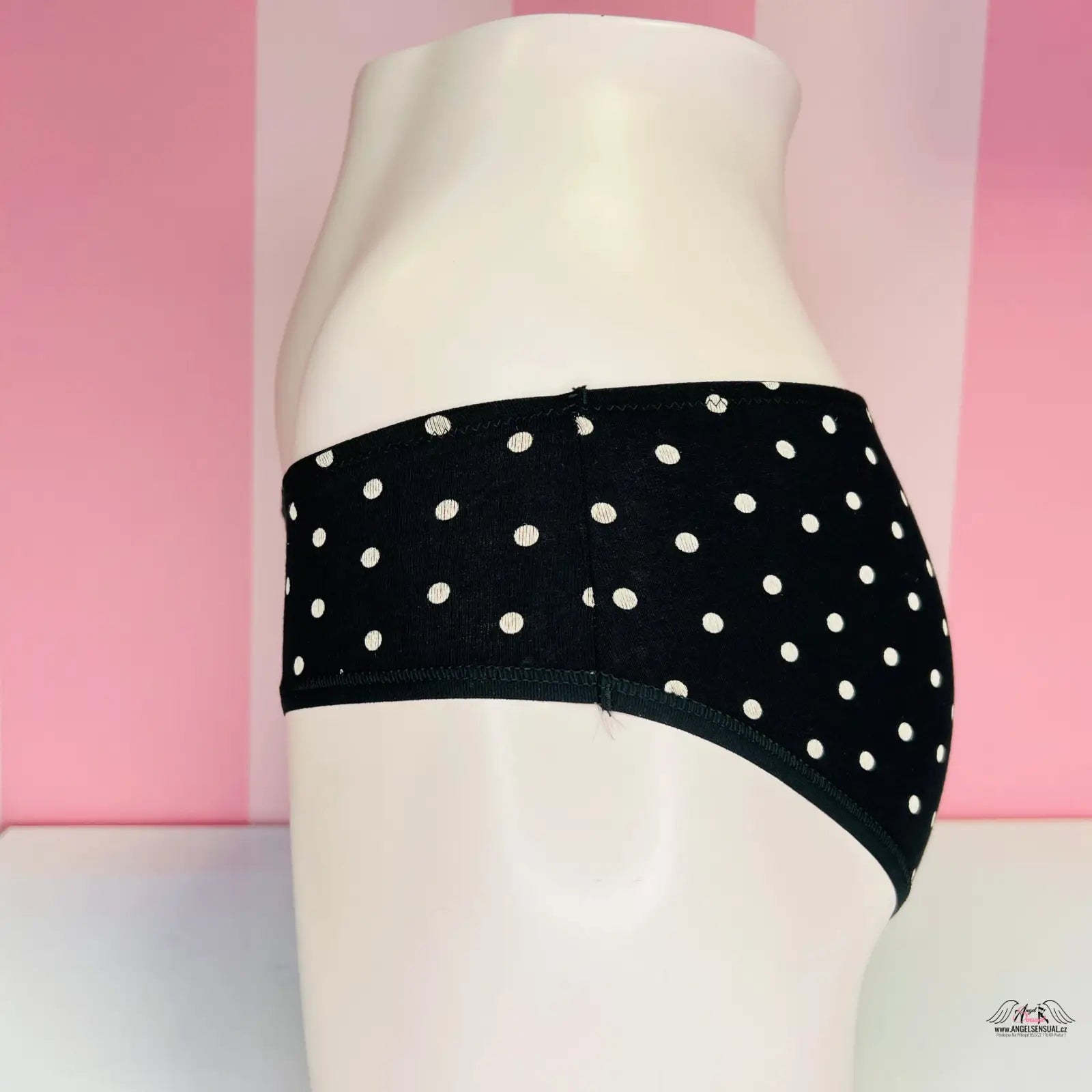 Black polka dot bavlněné kalhotky Victoria’s Secret s jemným řasením na zadní straně