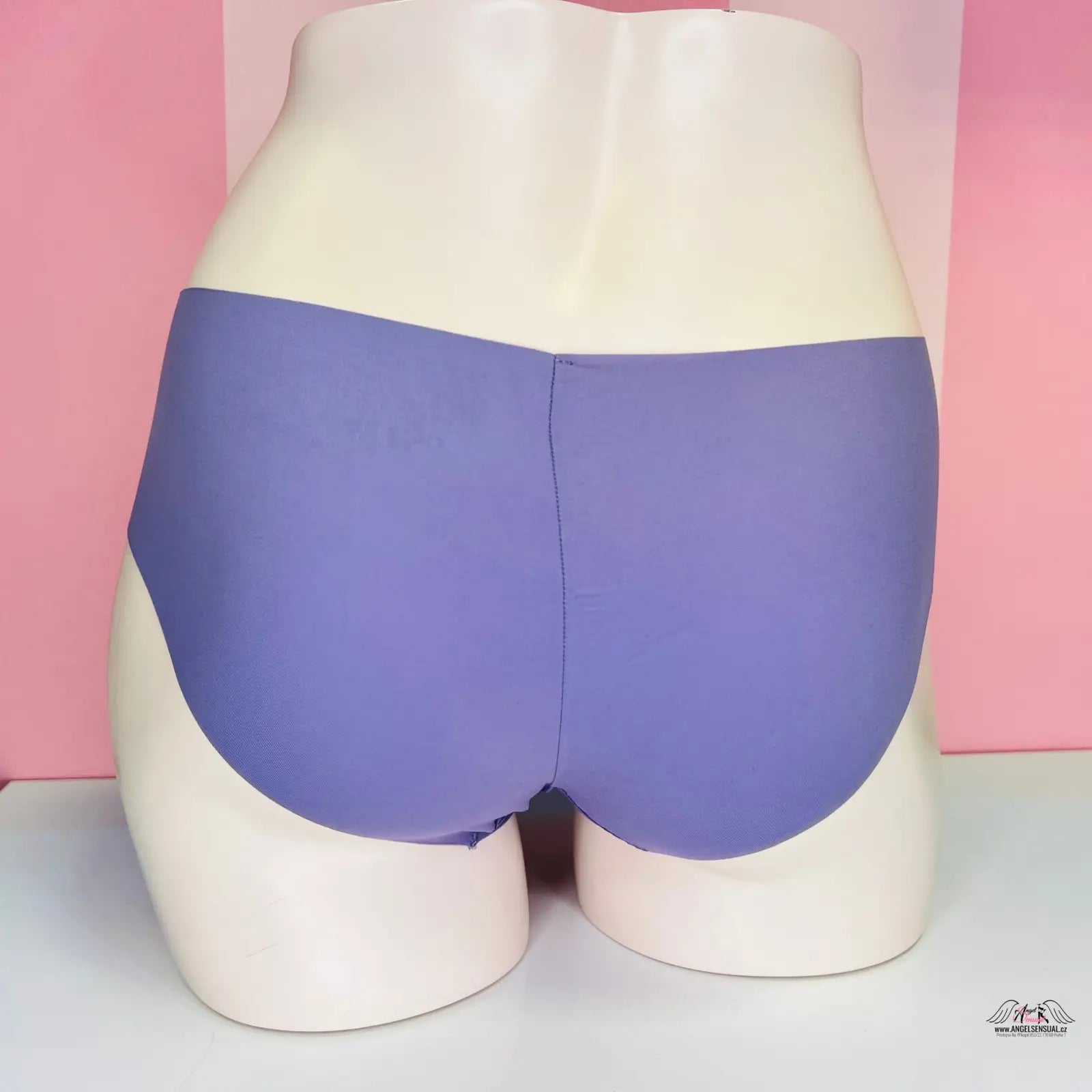 Ženské téměř bezešvé kalhotky Victoria’s Secret s modro-bílým designem a zlatým nápisem