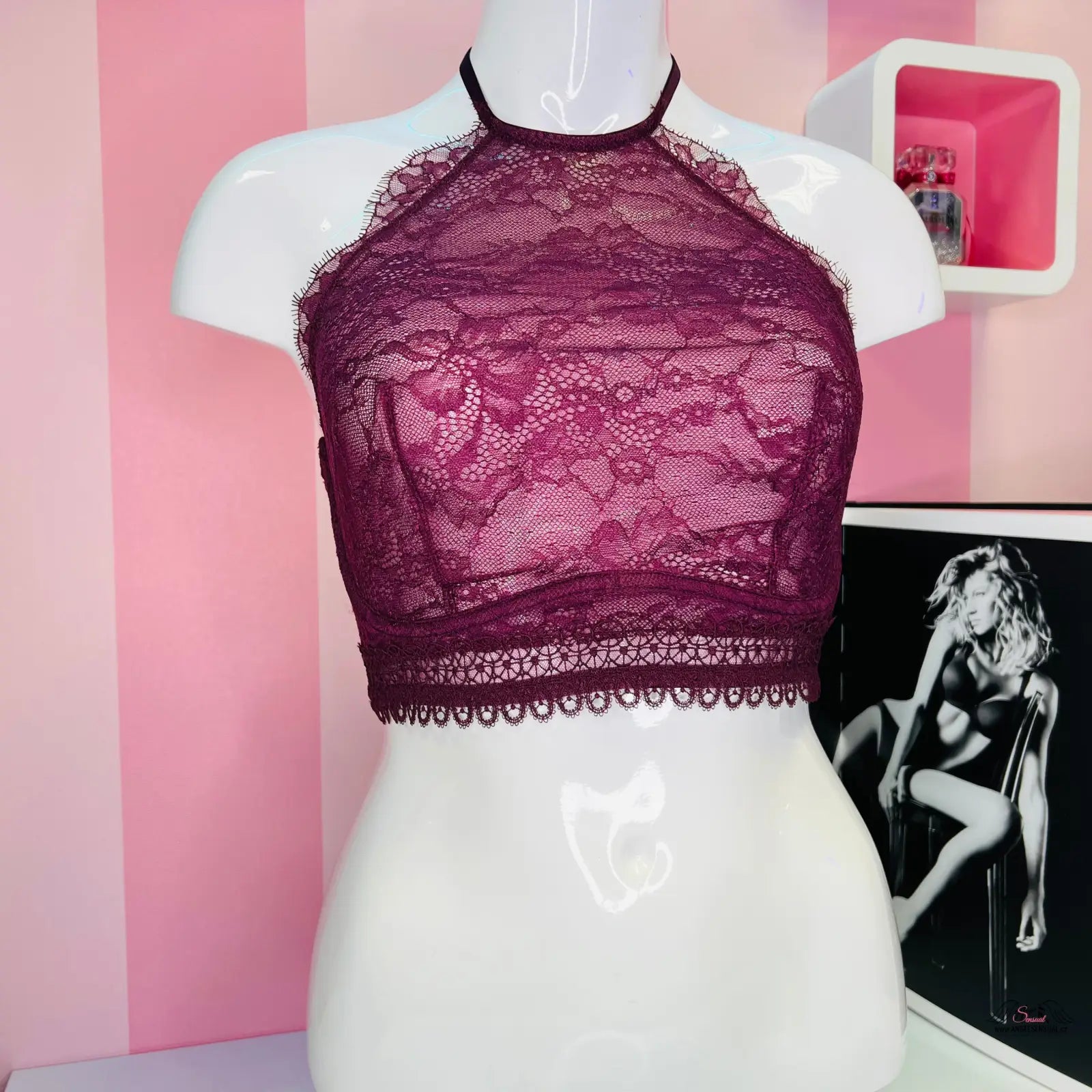 Burgundy krajková braletka Victoria’s Secret s vyztužením, elegantní celokrajová braletka