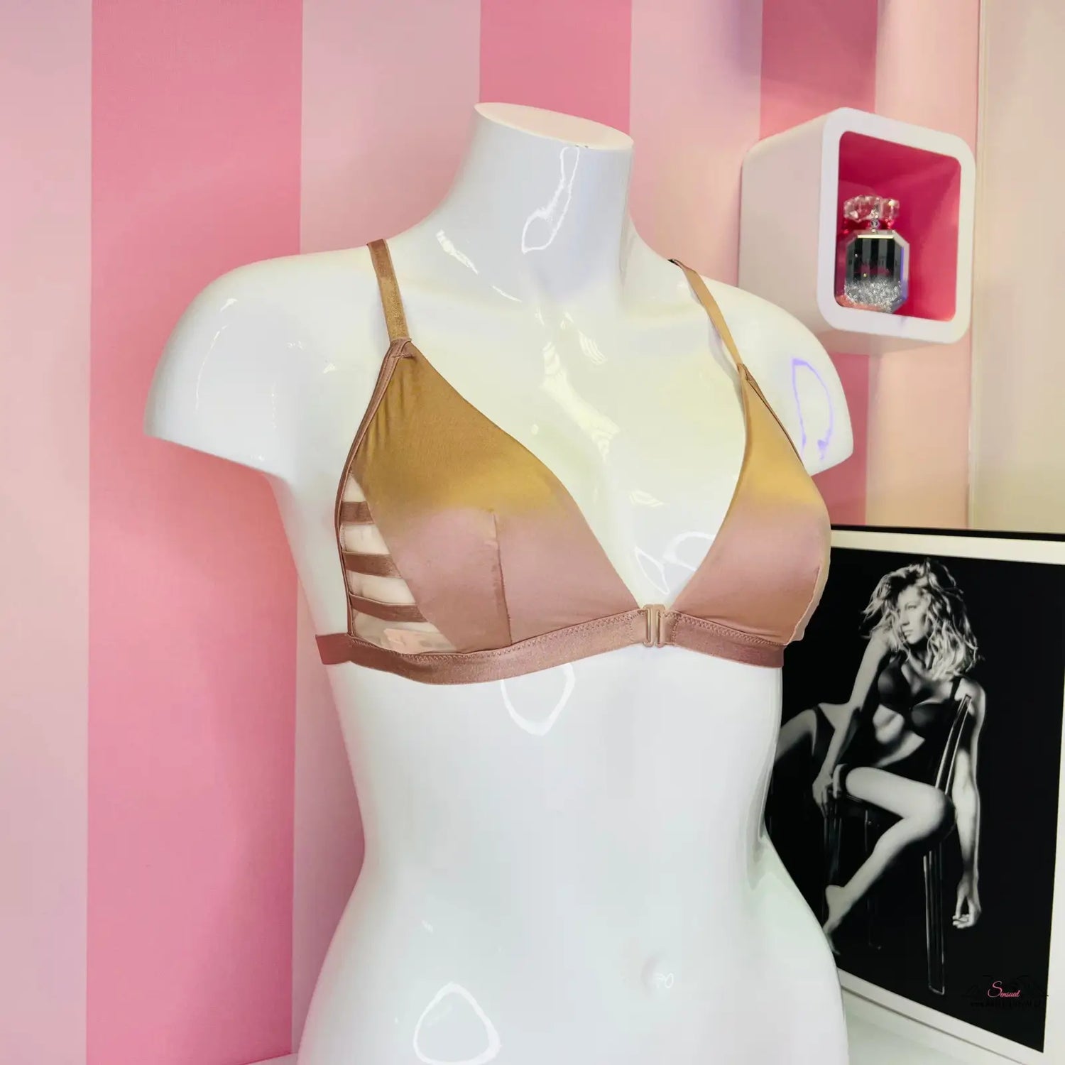 Manne s růžovou a zlatou victoria’s secret lesklá braletka s mesh panely