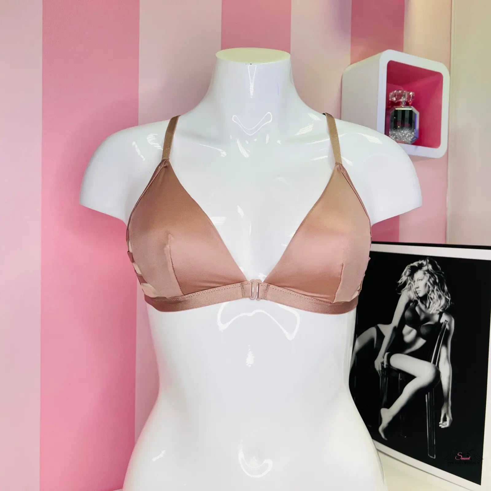 Victoria’s Secret lesklá braletka s mesh panely a růžovým zlatým topem