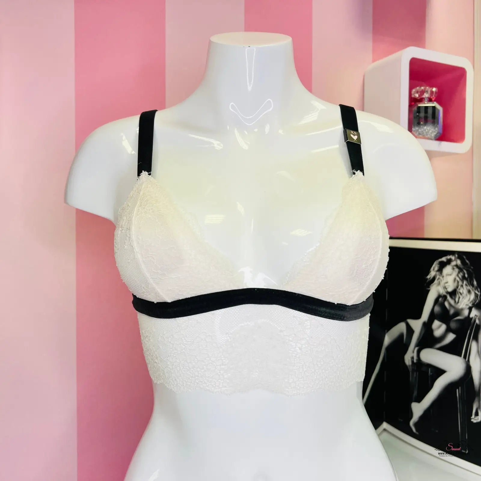 Arafovaný model s luxusní podprsenkou a semišovým páskem v agent provocateur stylu