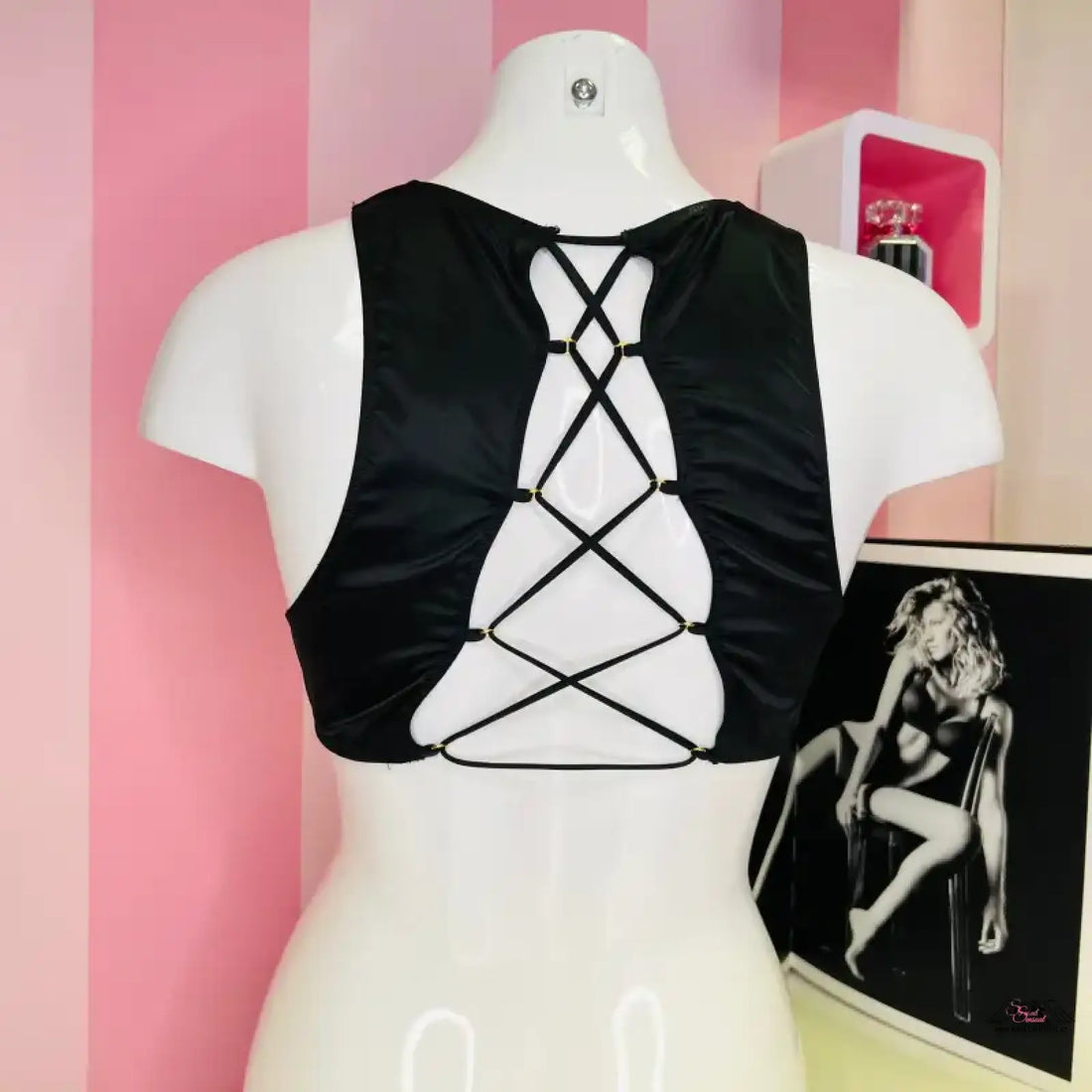 Black criss-cross back top from Victoria’s Secret lingerie and apparel & accessories collection