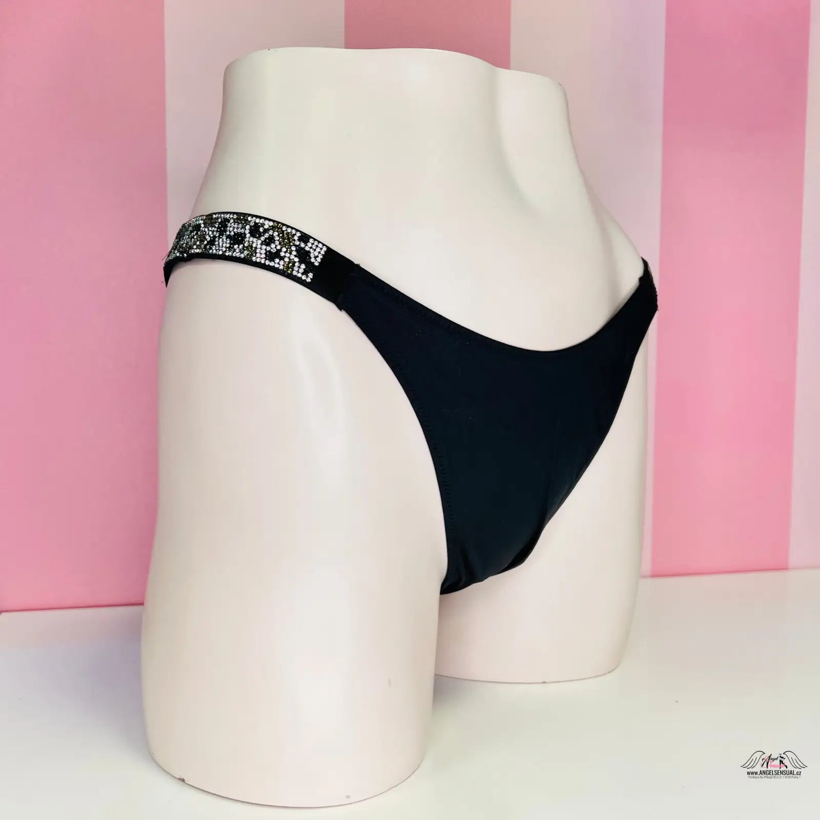 Victoria’s Secret brazilské kalhotky leopard shine s ozdobnou páskou na bílém modelu