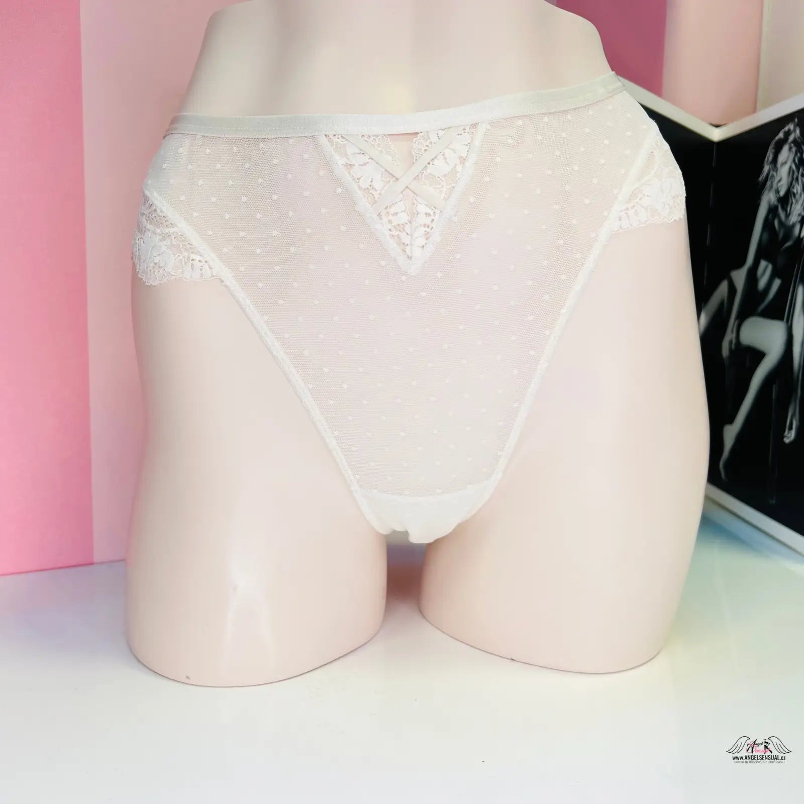 Elegantní síťované brazilky Victoria’s Secret Brazilky s Vysokým Pasem, bílé krajkované