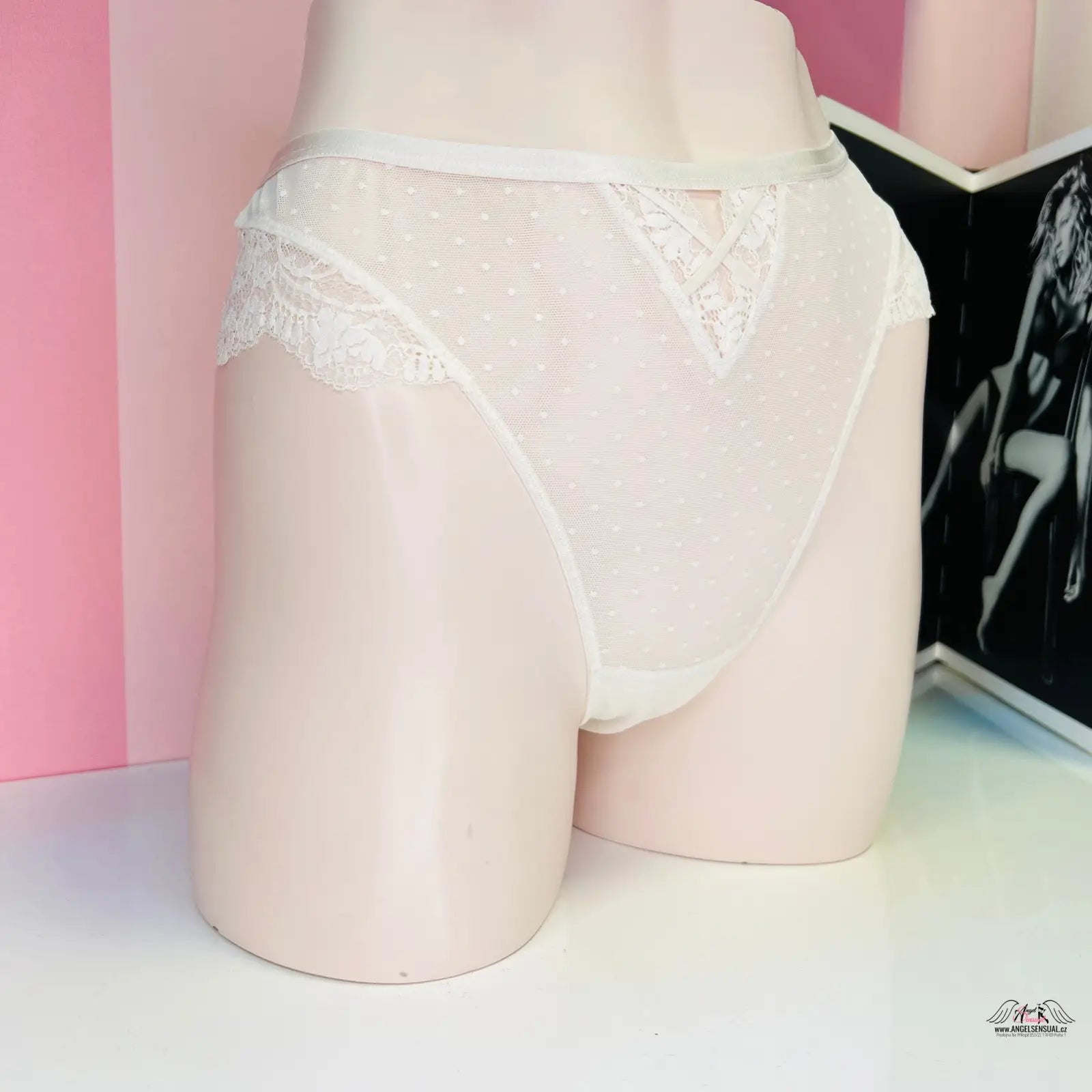 Creamové krajkové brazilky s vysokým pasem, elegantní síťované brazilky Victoria’s Secret