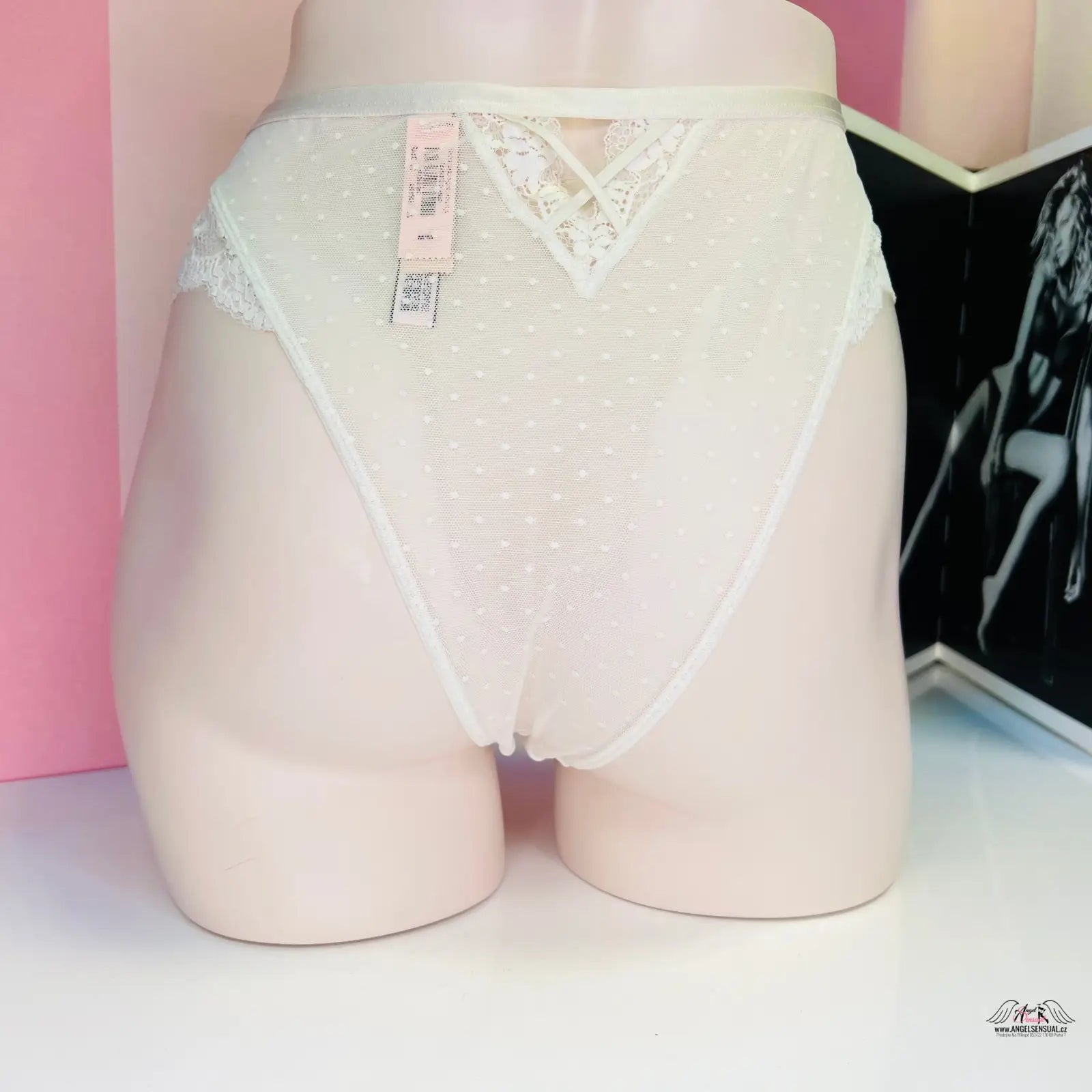 Elegantní síťované brazilky Victoria’s Secret Brazilky s vysokým pasem, bílé