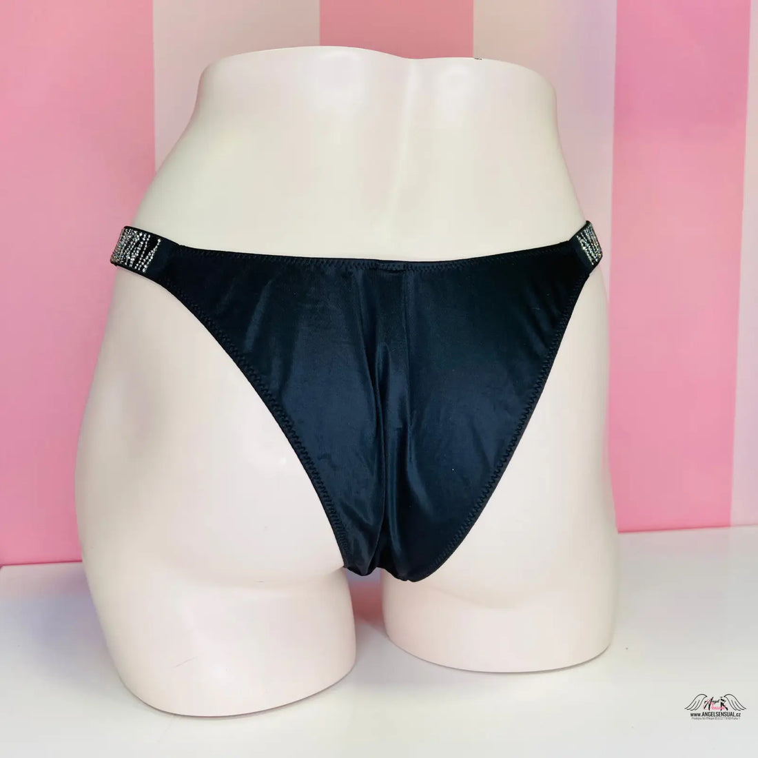 Black bikini bottom with thin elastic straps from Victoria’s Secret Brazilky Zebra Shine Strap s Kamínky, kalhotky very sexy