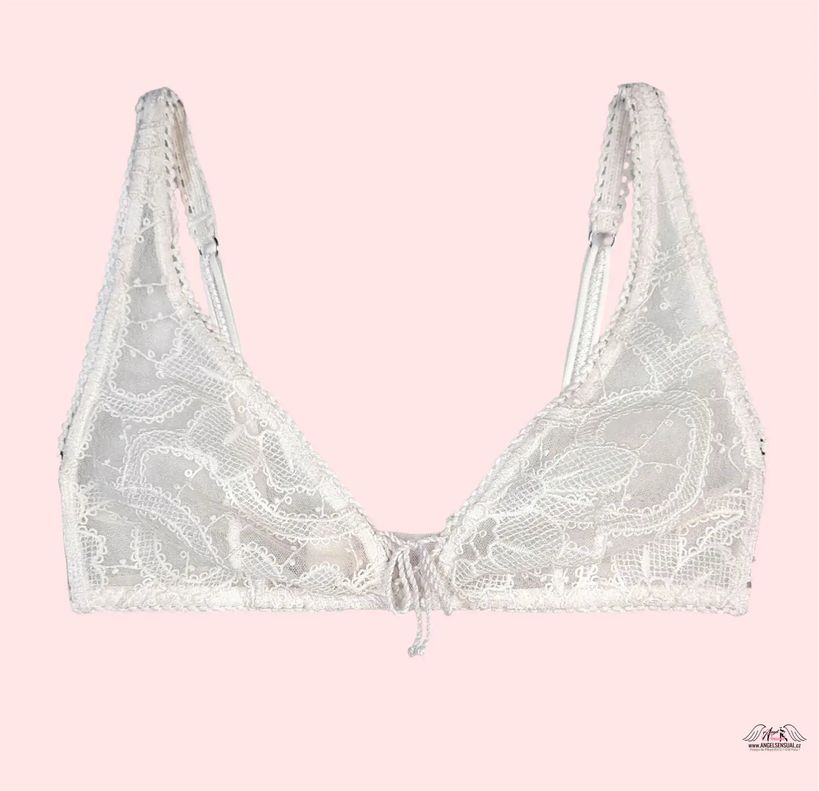 Bílá krajková braletka Victoria’s Secret Dream Angels s květinovými motivy a nastavitelnými ramínky