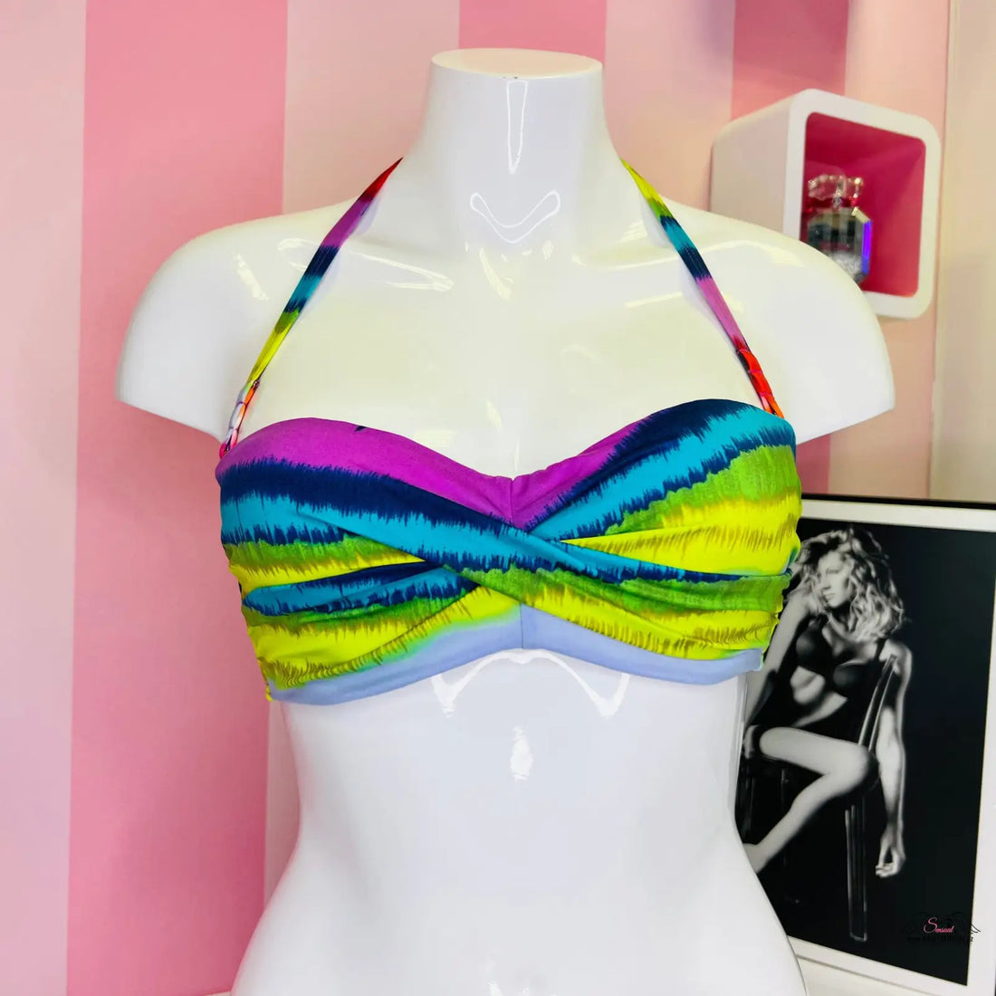 Barevný tie-dye stylový horní díl plavek s odepínacími ramínky a ruched detail