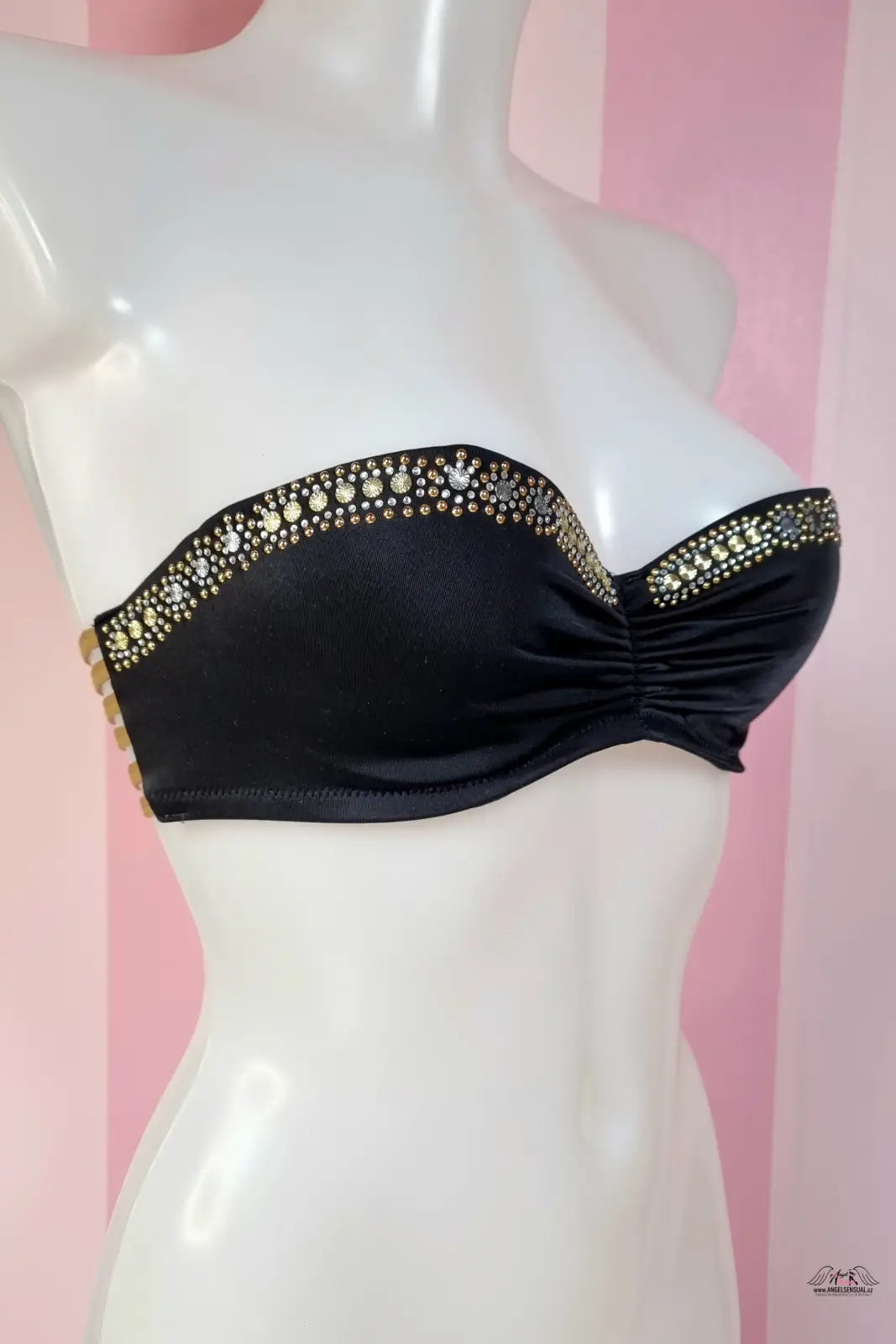 Černá pásková podprsenka s rhinestony z kolekce Victoria’s Secret Líčení a plavky