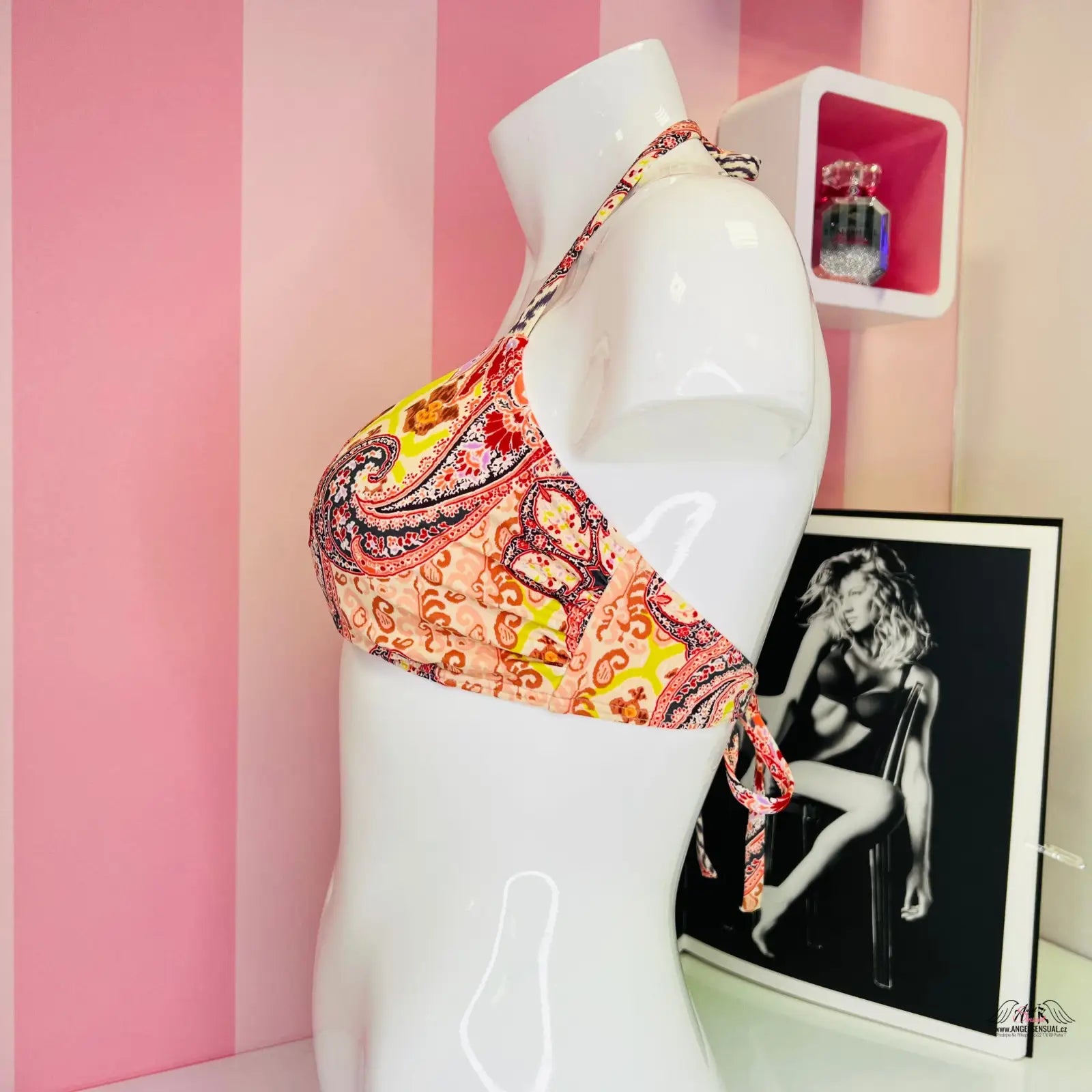 Paisley print bikini top s fialovou aplikací, elegantní horní díl plavek Victoria’s Secret