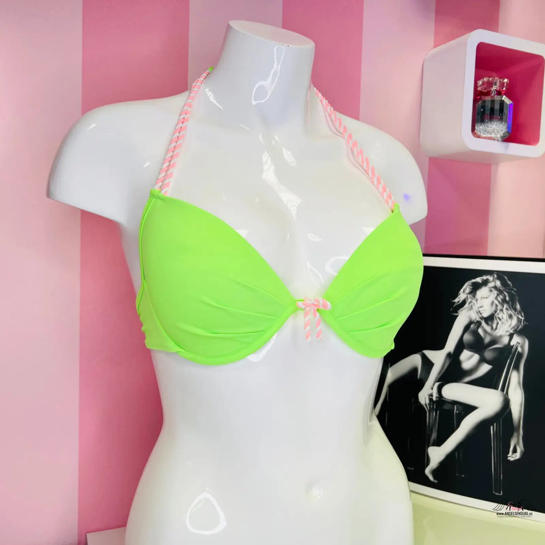 Neonově zelený horní díl plavek s ozdobným provázkem Victoria’s Secret
