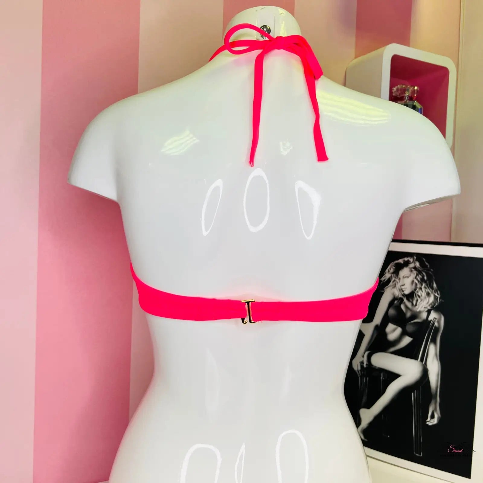 Neonově růžový stylový horní díl plavek Victoria’s Secret s lehkým řasením