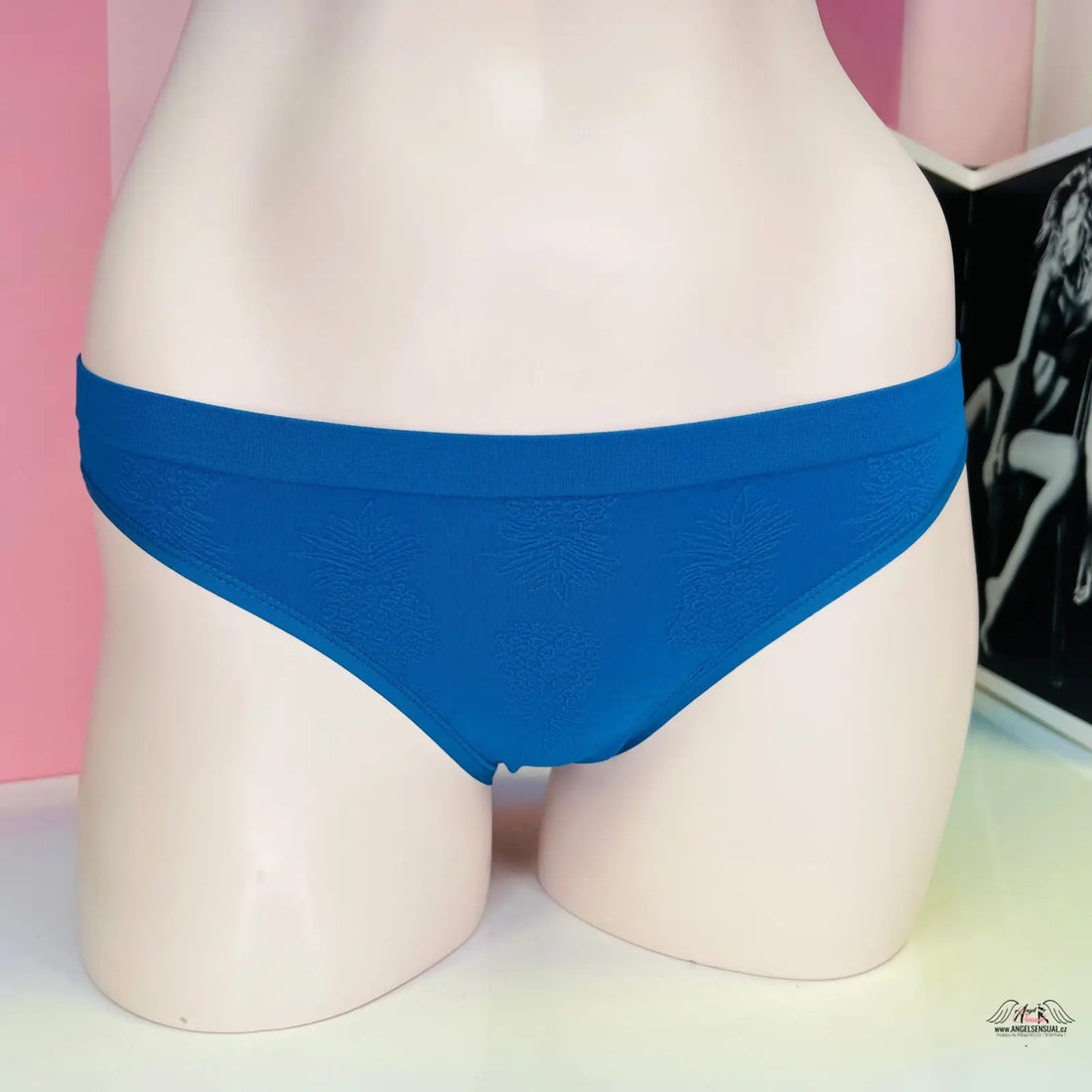 Elastické kalhotky Victoria’s Secret s vzory ananasů, modré dámské kalhotky