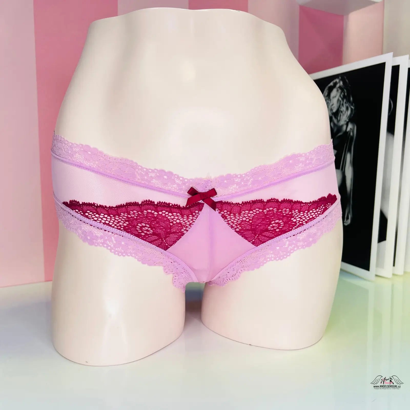 Smyslný look s růžovými a červenými síťovanými nízkými kalhotkami agent provocateur