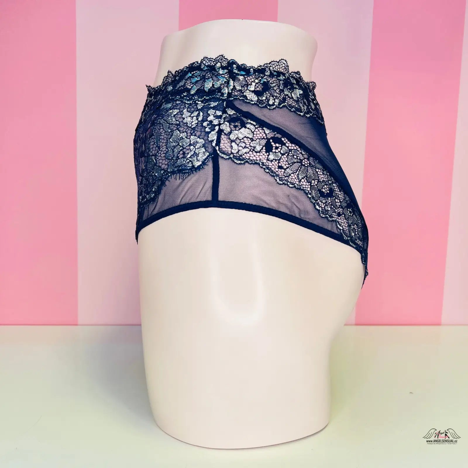 Victoria’s Secret vysokým pasem krajkové cheeky kalhotky s krajkovým a síťovaným detailem