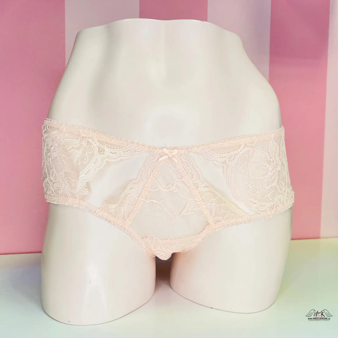 Pale pink elastické krajky krajkové kalhotky Victoria’s Secret Kalhotky s Krajkou na figuríně