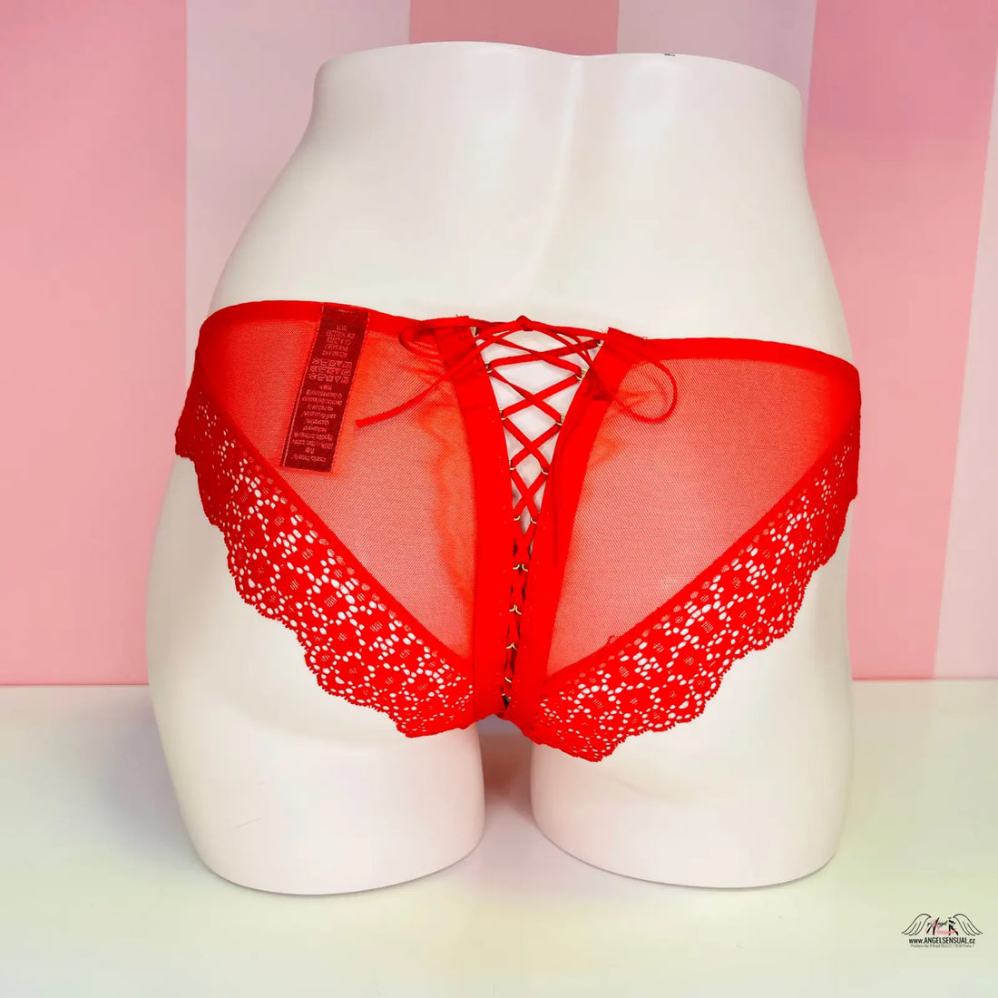 Krajkové kalhotky Victoria’s Secret s vázáním na mašličku a jemnou síťovinou