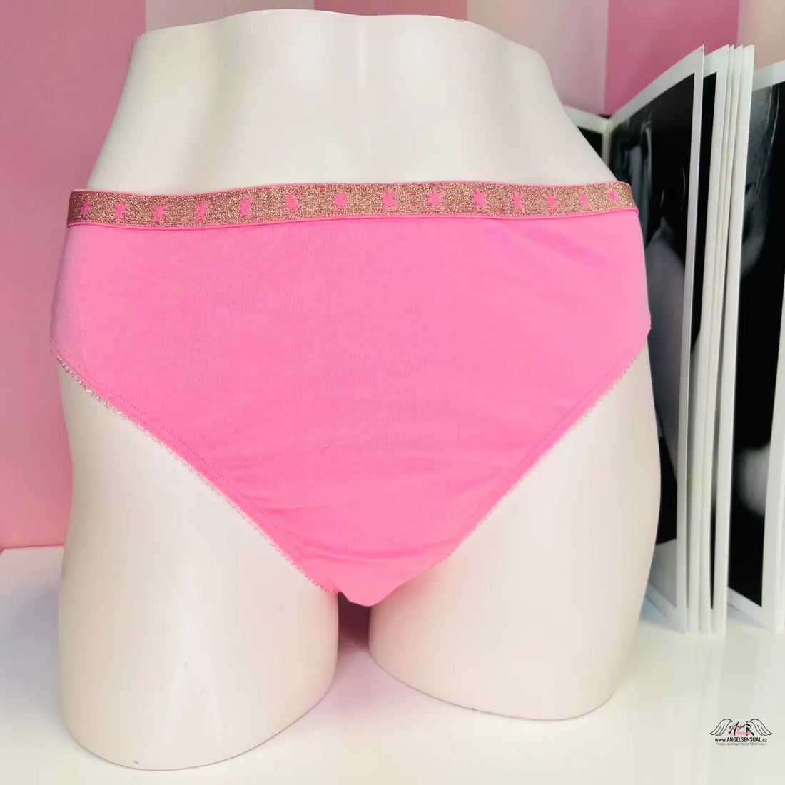 Pinkové kalhotky Victoria’s Secret s vysokým pasem a třpytivým elastickým pasem