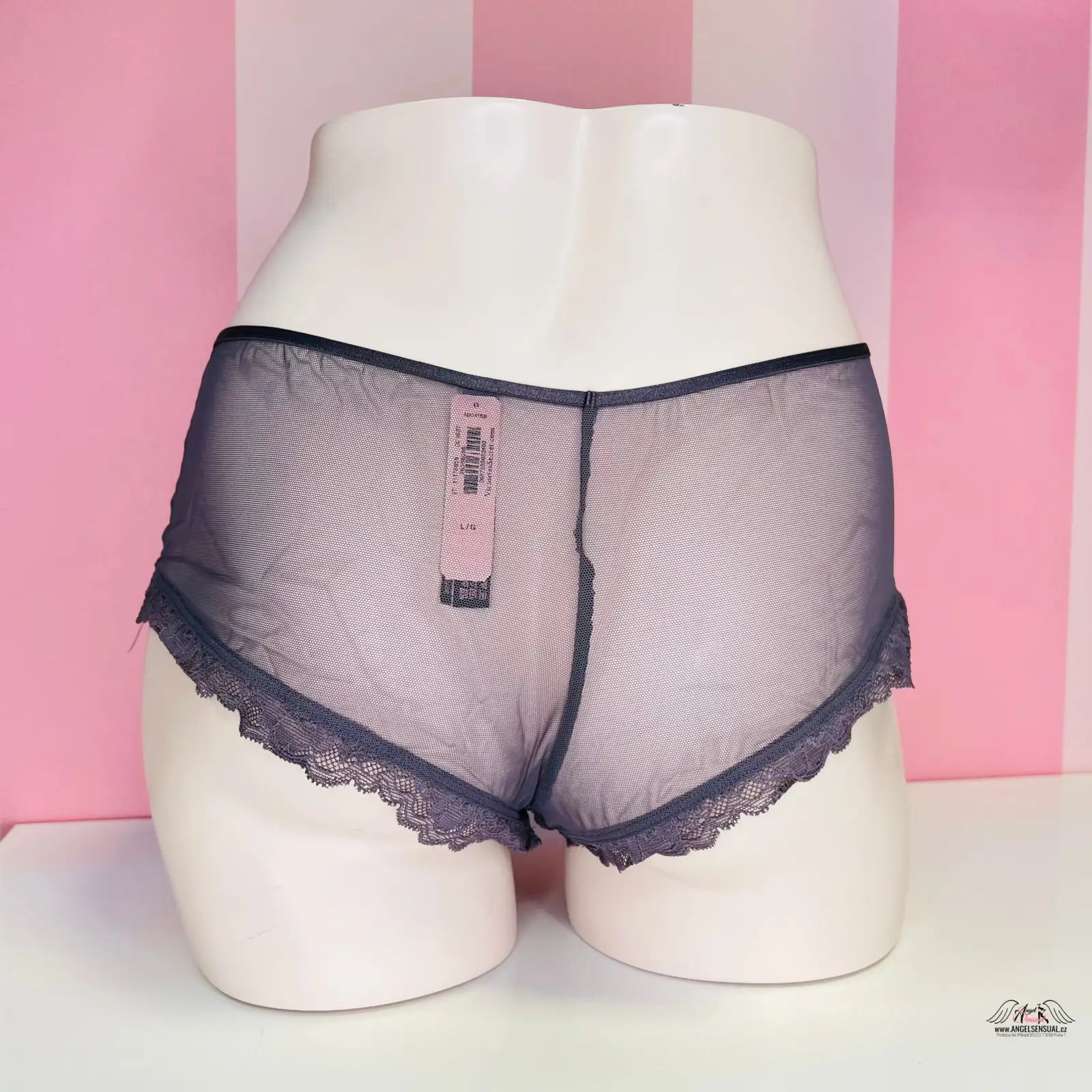 Sheer černé elastické krajkové kalhotky Victoria’s Secret Kalhotky Síťované na figuríně