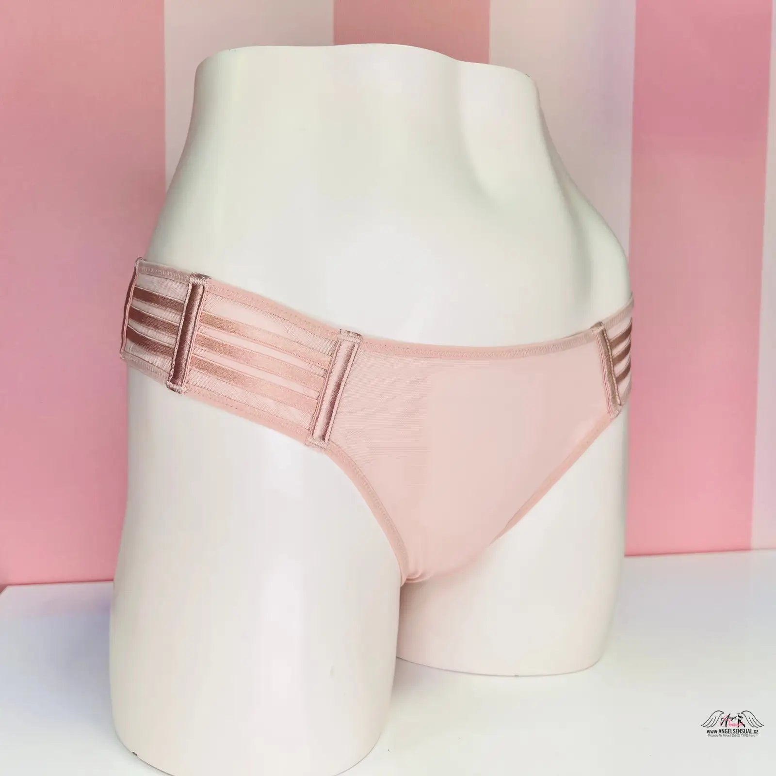 Pinkové síťované kalhotky Victoria’s Secret Kalhotky Síťované s pruhovanými elastickými pásky