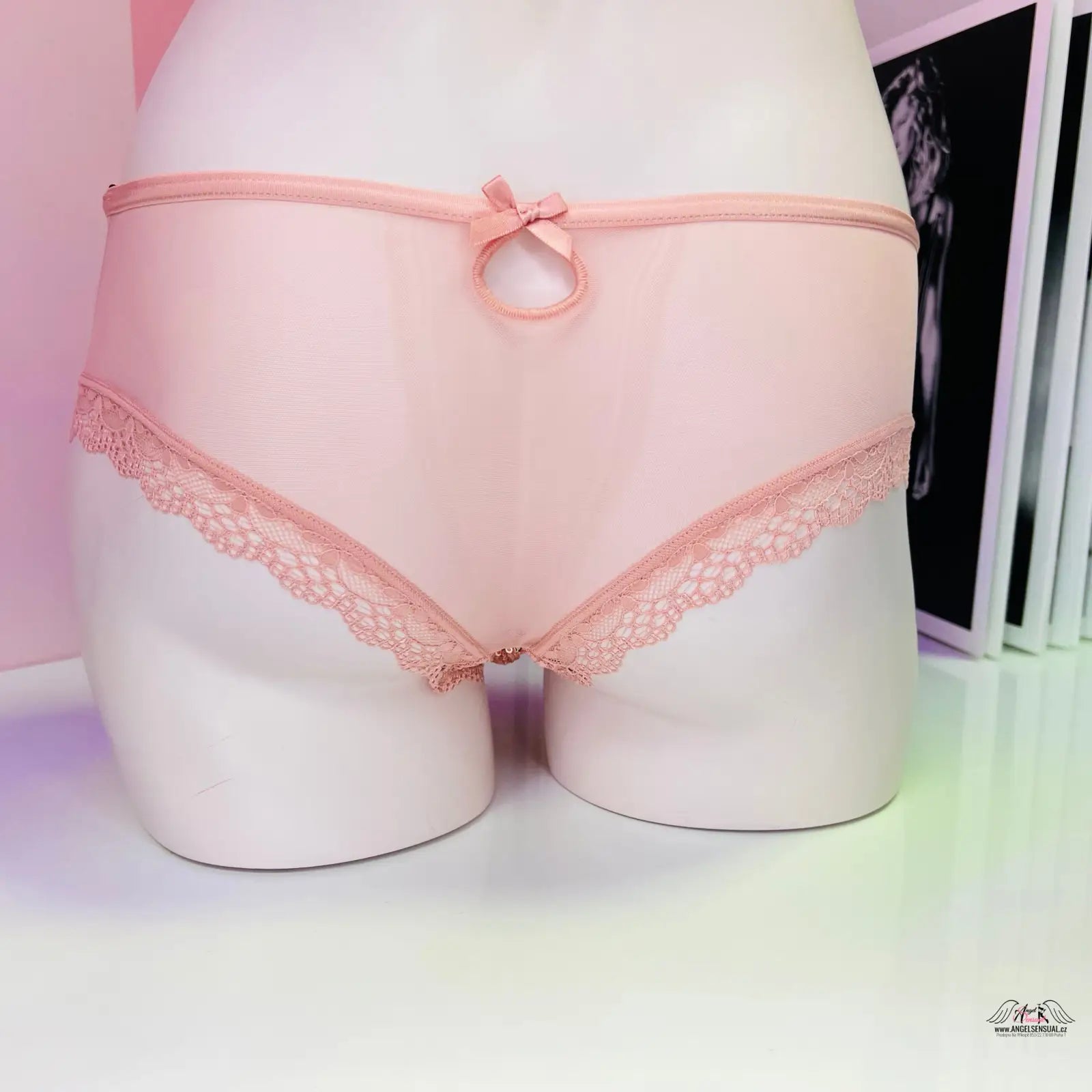 Victoria’s Secret velmi svůdné síťované kalhotky s růžovým krajkovým lemem a mašličkou