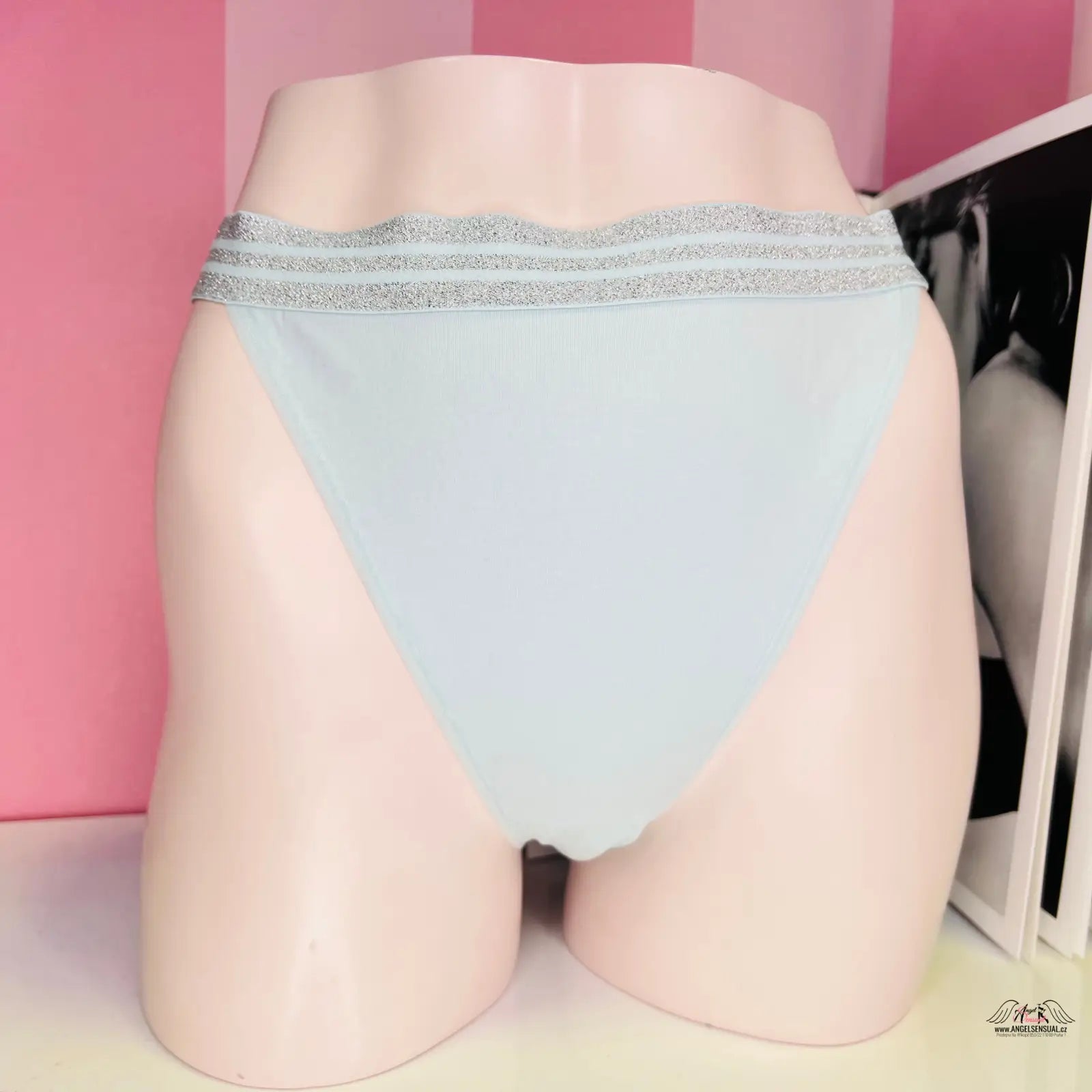 Victoria’s Secret Kalhotky Vyšší Pas s stříbrným pruhem a elegantním krajkovým lemem