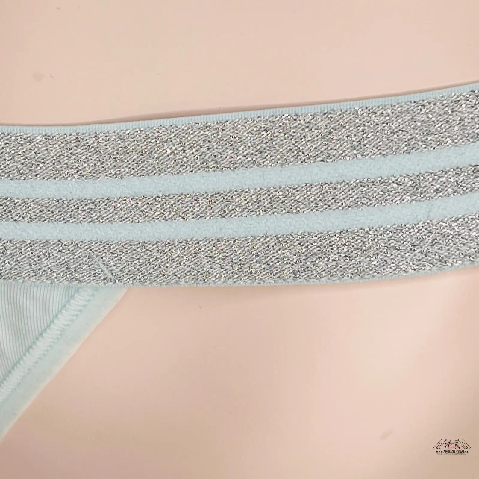 Žena v modrém bikin topu s stříbrným pruhem, Victoria’s Secret Kalhotky Vyšší Pas