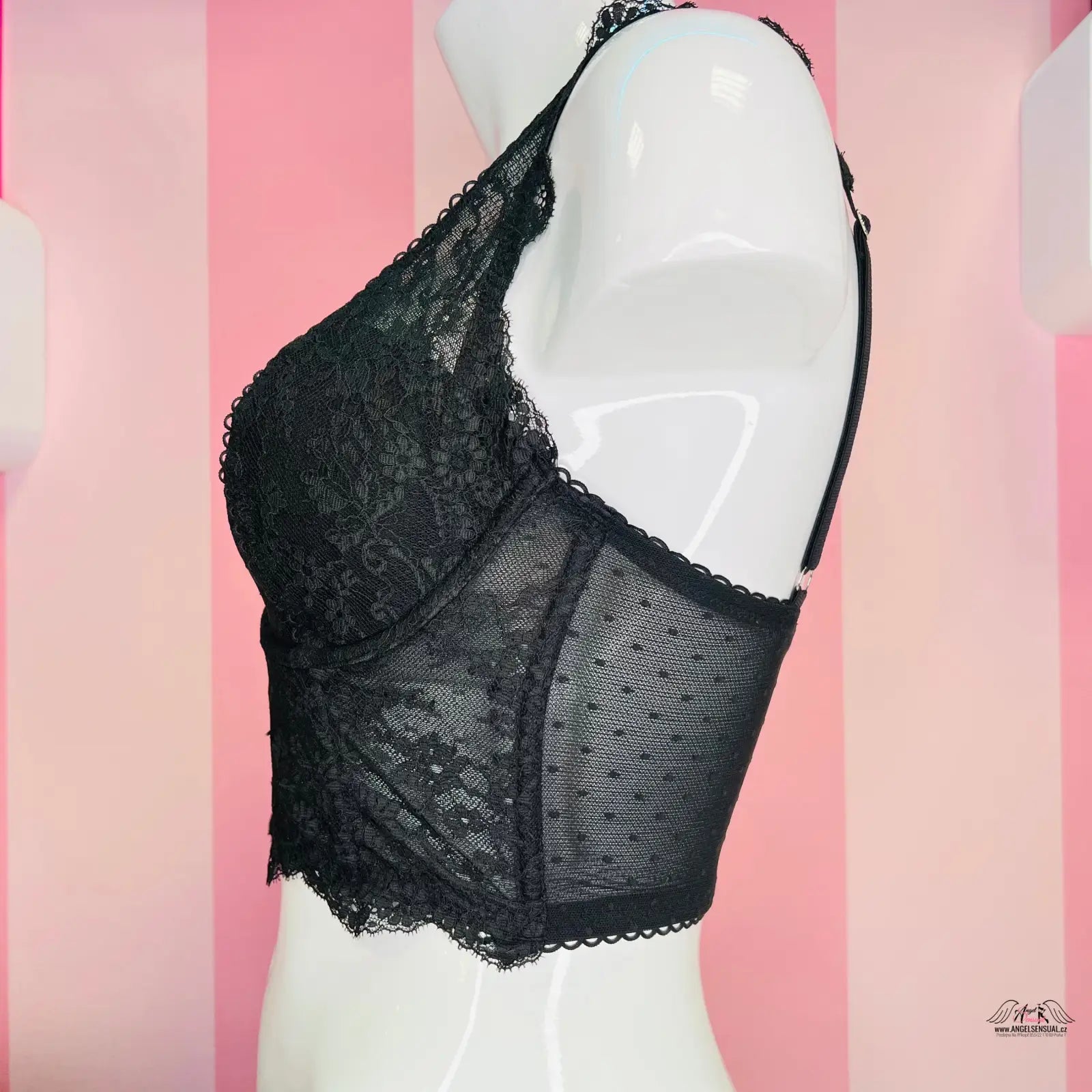 Celokrajkový korzet Victoria’s Secret Korzet s nastavitelné popruhy a černým krajkovým vrškem
