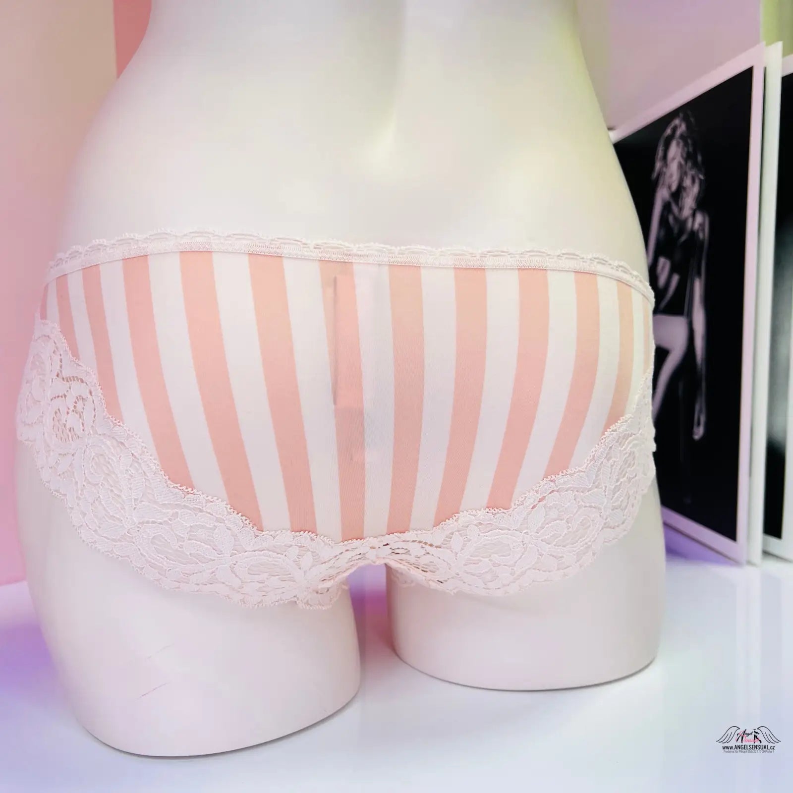 Stripované krajkové bikiny kalhotky s pruhy, elegantní bikiny kalhotky Victoria’s Secret
