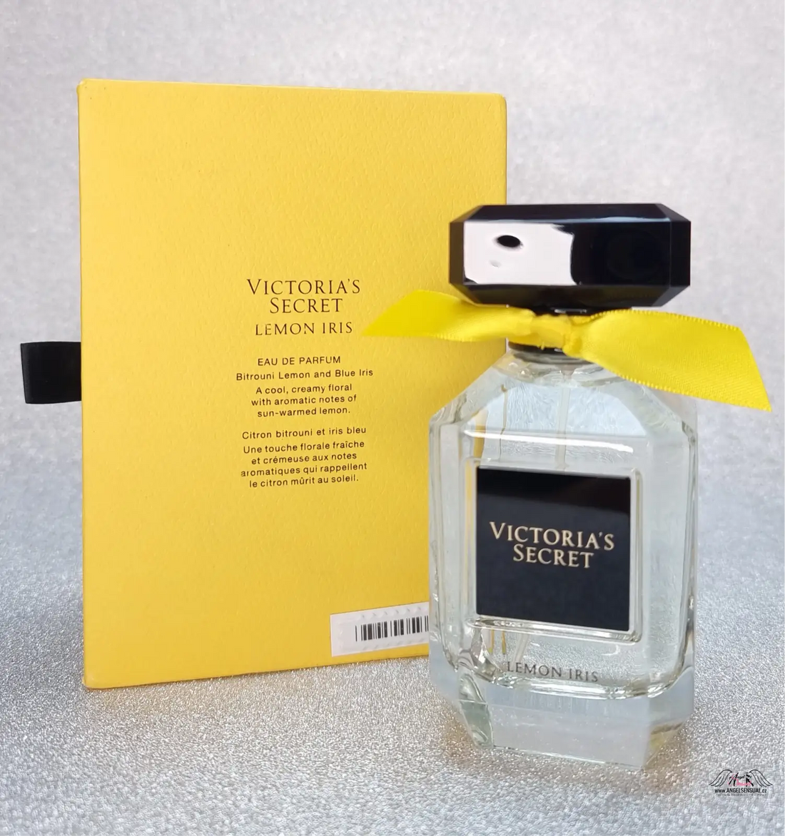 Victoria’s Secret Lemon Iris parfém lemon s elegantní s žlutou stuhou a krabicí