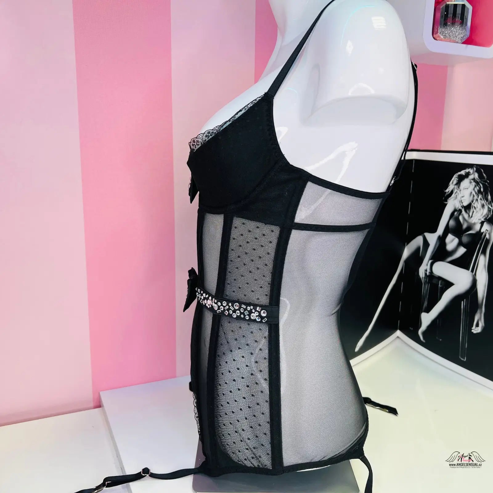 Manekýn s luxusním korzetem Victoria’s Secret s kamínky a nastavitelnými ramínky