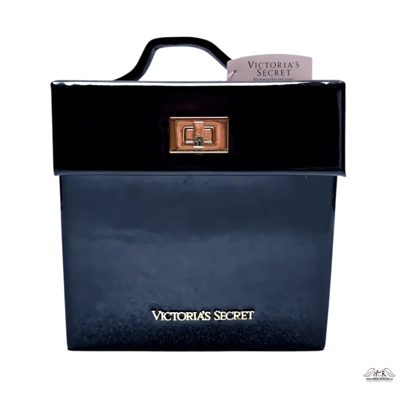 Lesklý úložný box Victoria’s Secret s černou krabičkou a zlatou rukojetí