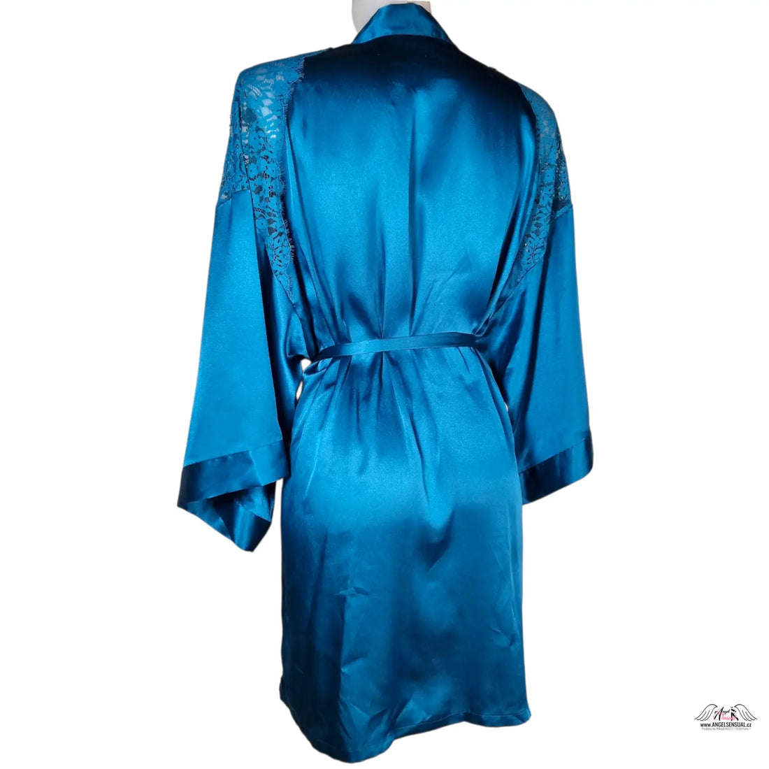 Luxusní petrolejový Župánek Victoria’s Secret s saténem a krajkou na ramenou