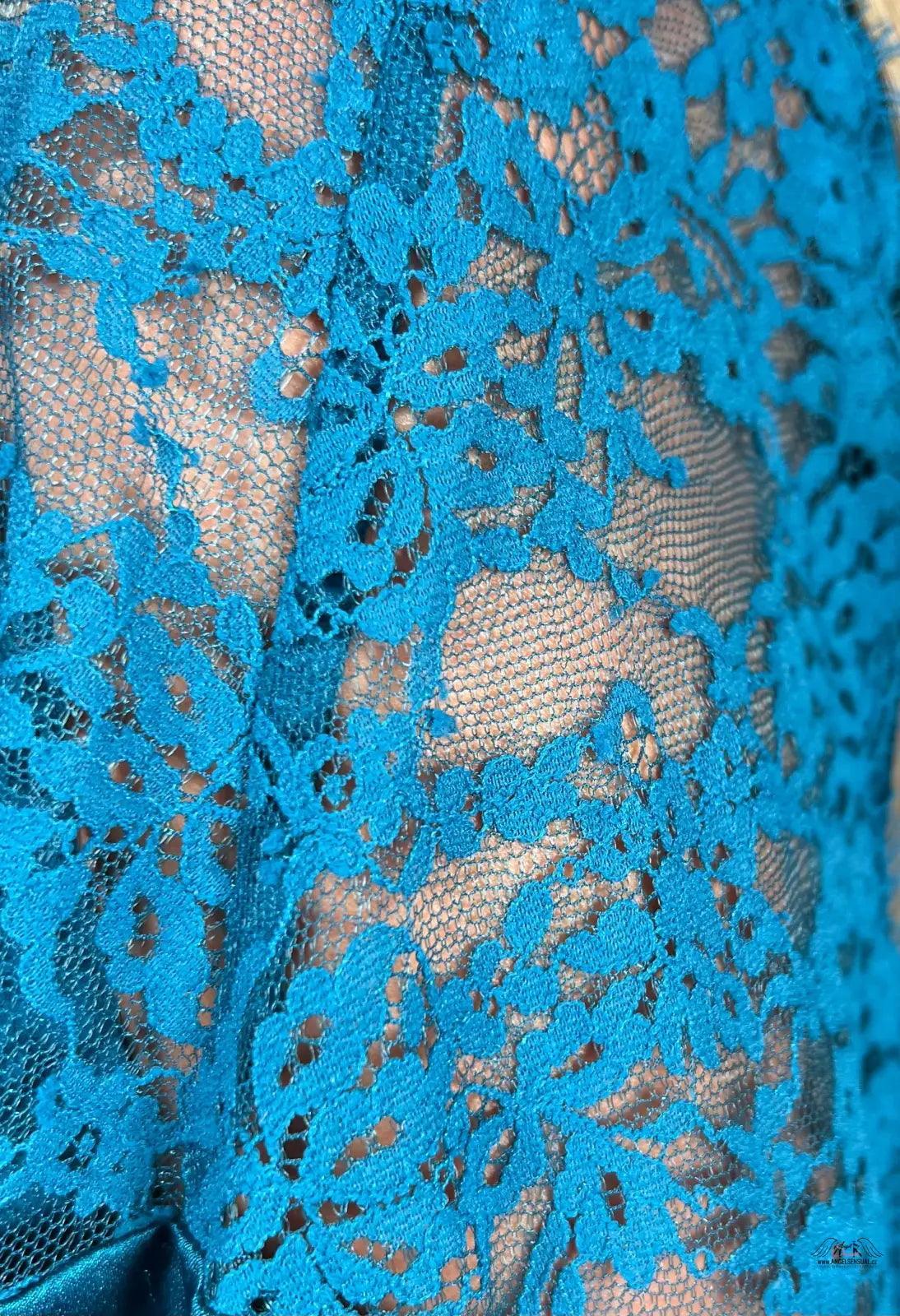 Turquoise květinová krajka látka pro luxusní petrolejový Župánek Victoria’s Secret
