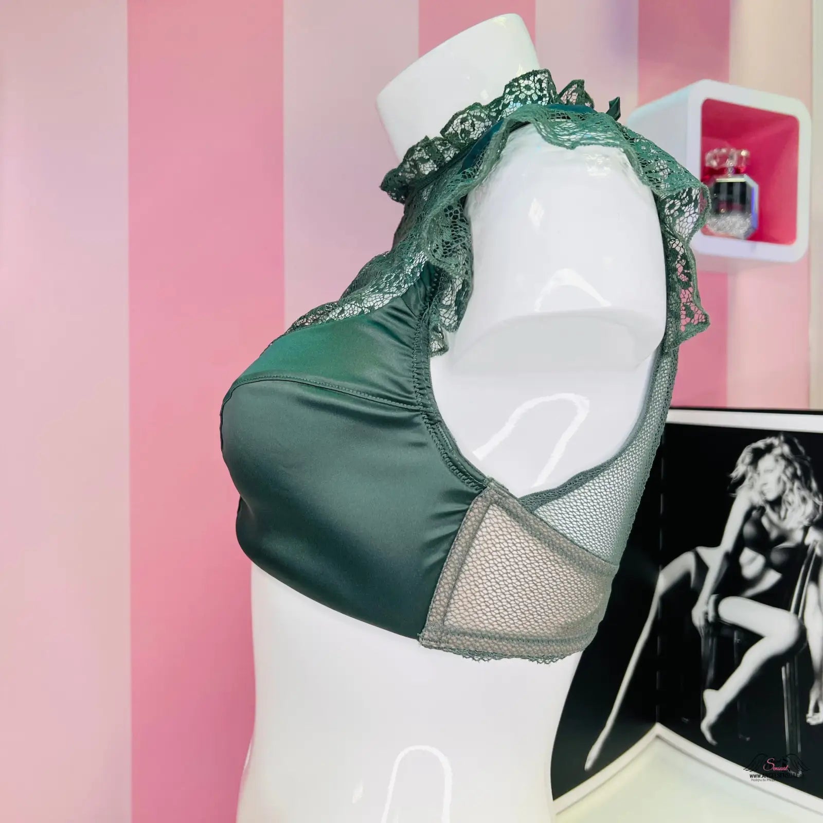 Luxusní podprsenka Victoria’s Secret s lesklým saténem, síťovinou a krajkovým detailem
