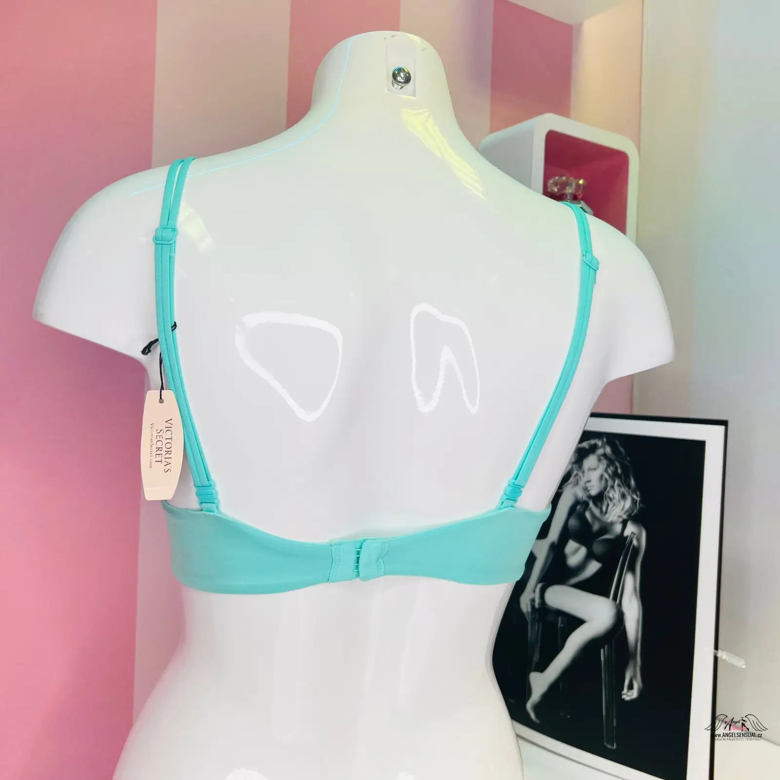Turquoise stylová podprsenka Victoria’s Secret s třpytivým kamínkem a dvojitými nastavitelnými ramínky