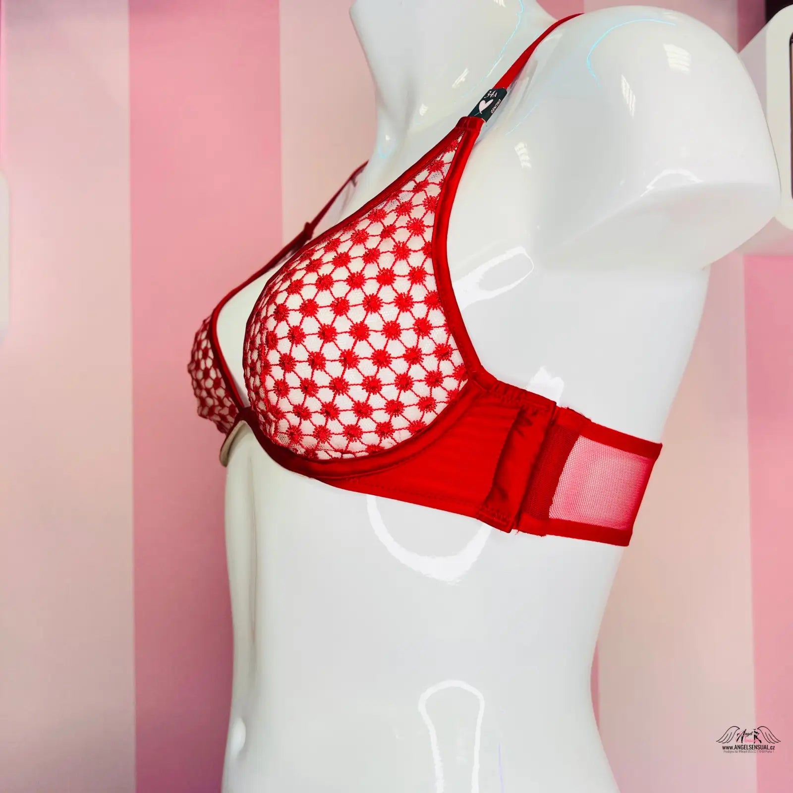 Victoria’s Secret Podprsenka Secret Unlined na figuríně s červeným a bílým puntíkem
