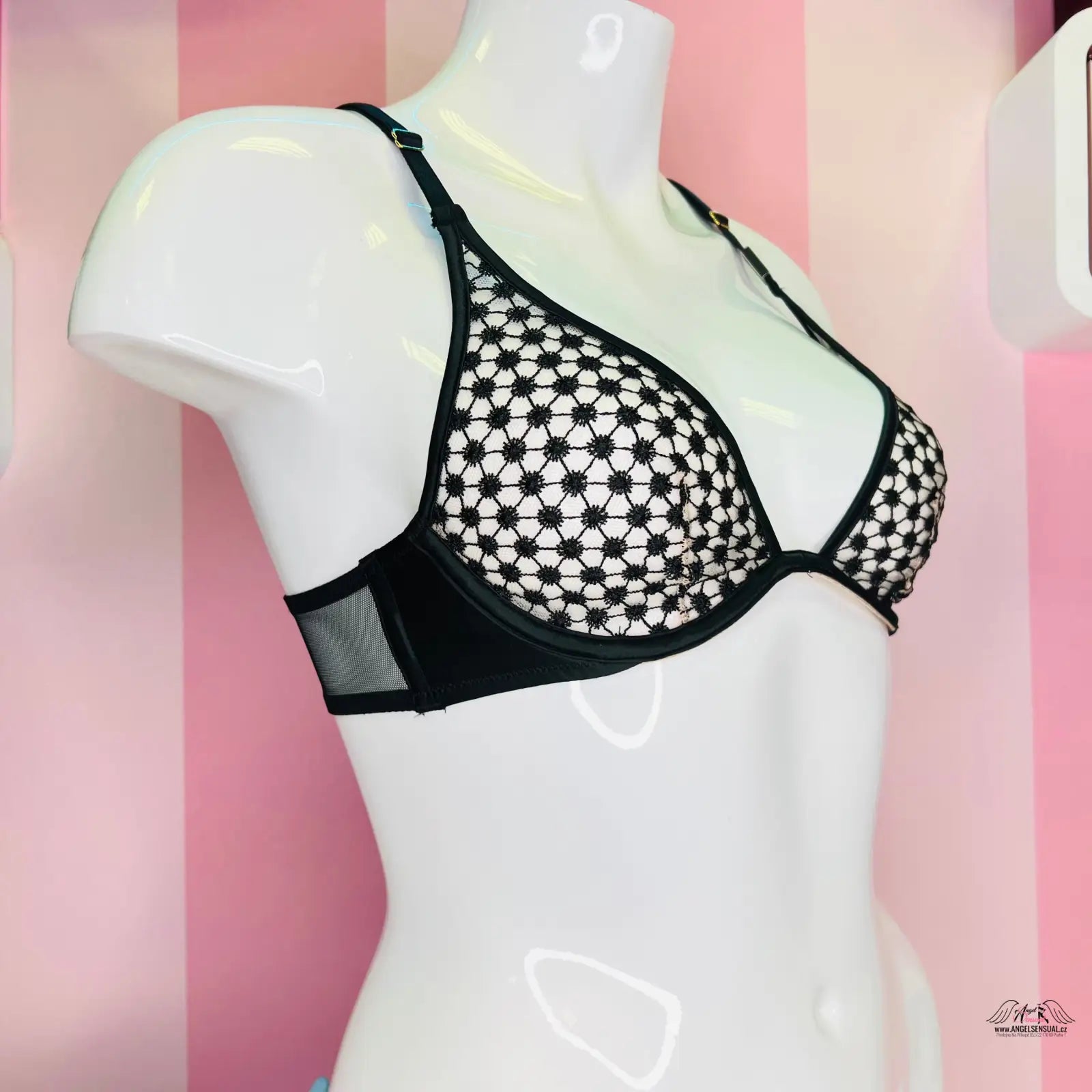 Černobílá puntíkovaná podprsenka Victoria’s Secret Podprsenka Secret Unlined na mannequinu