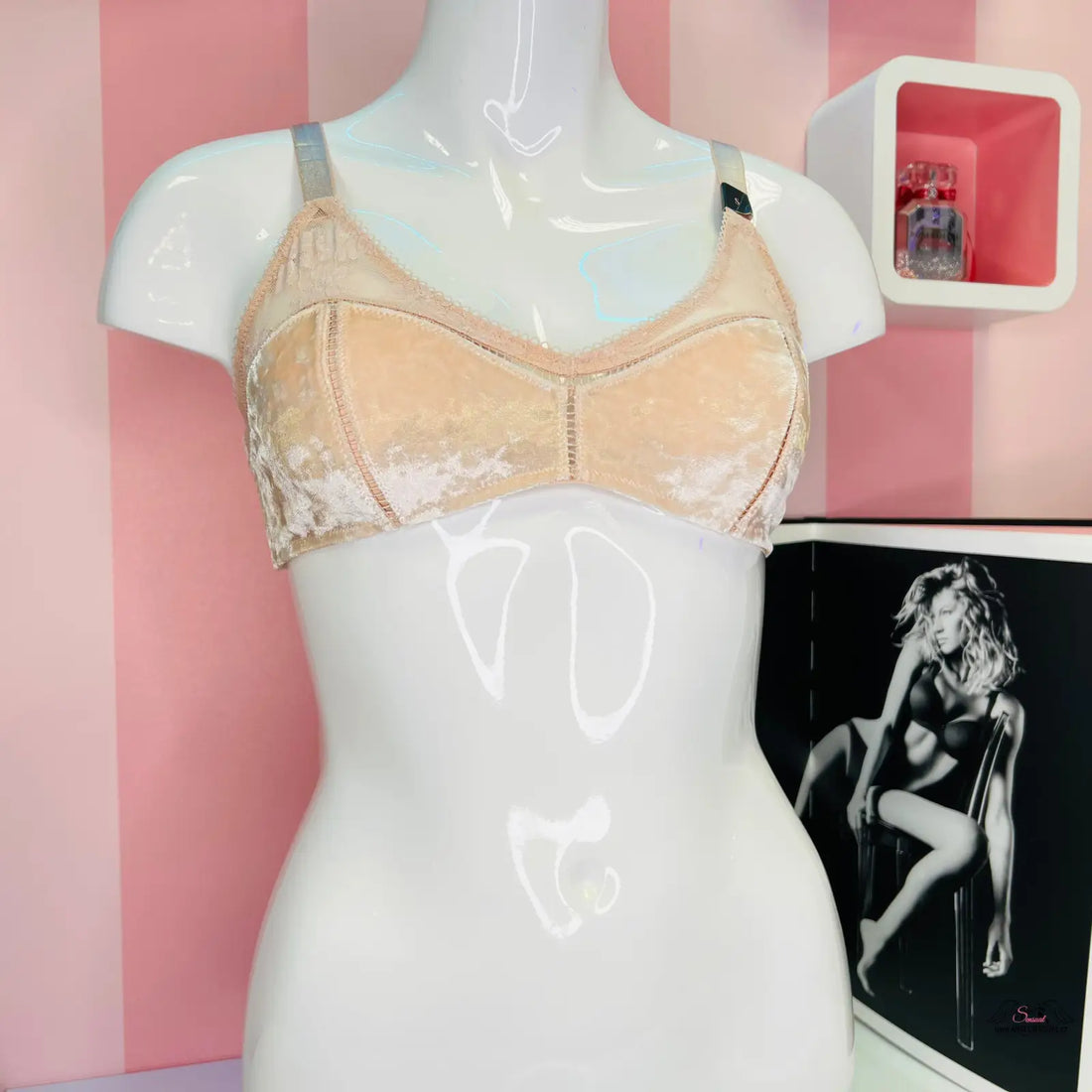 Arafed mannequin s sexy podprsenkou Victoria’s Secret Zlatý Semiš a žena v růžově zlatém semišu