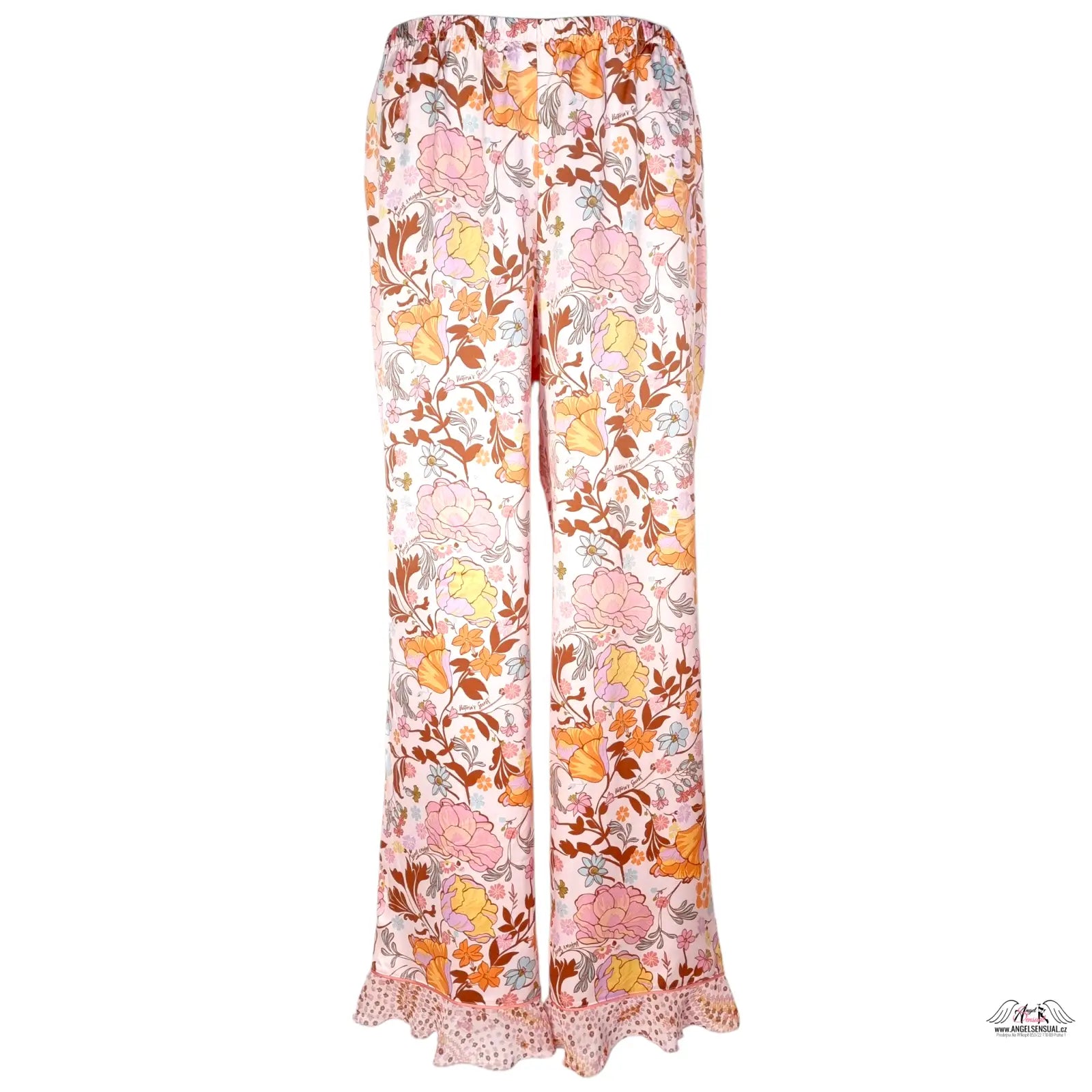 Floral satin kalhoty Victoria’s Secret s volánovým lemem a květinovým potiskem