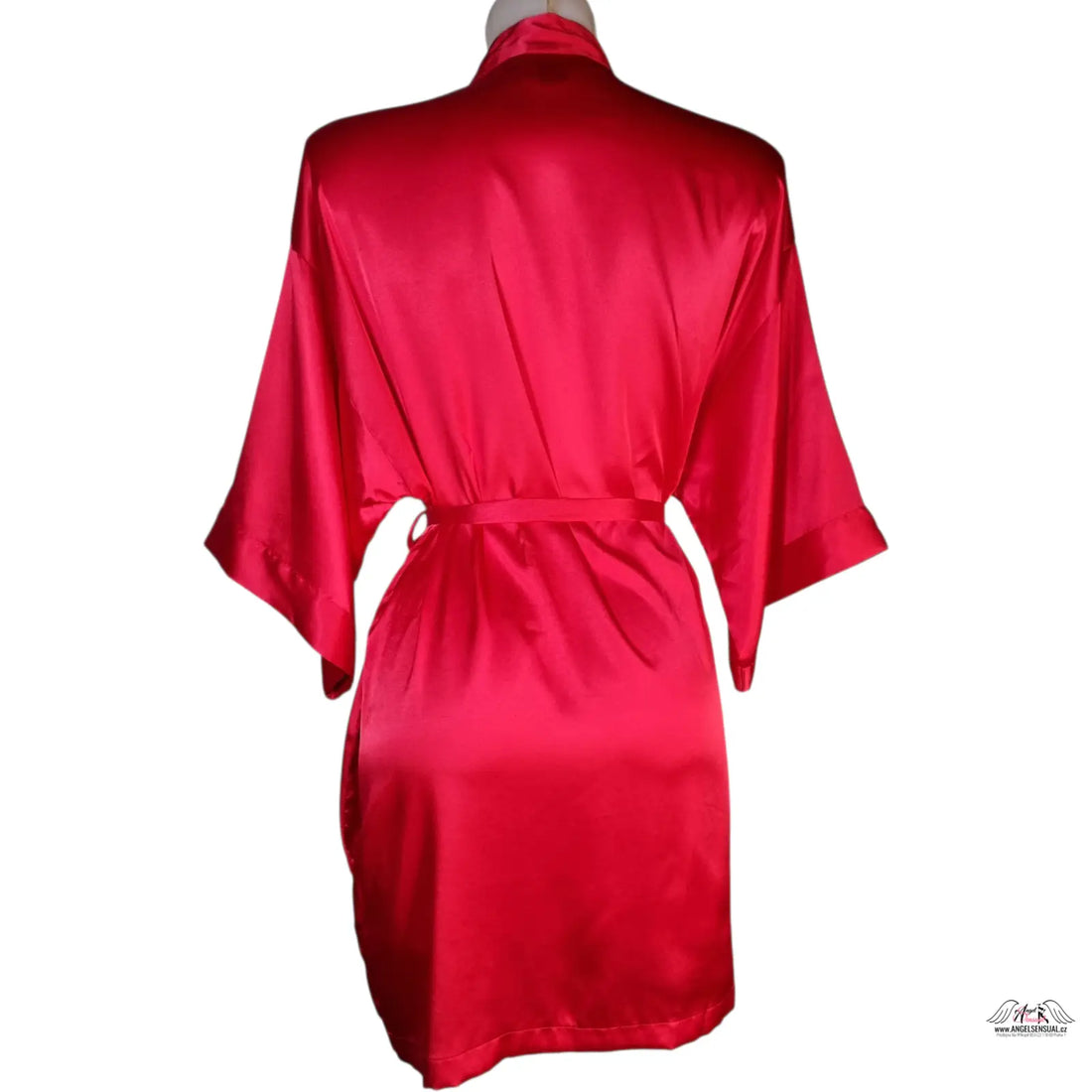 Red saténový župan Victoria’s Secret s dvojím zavazováním a širokými rukávy