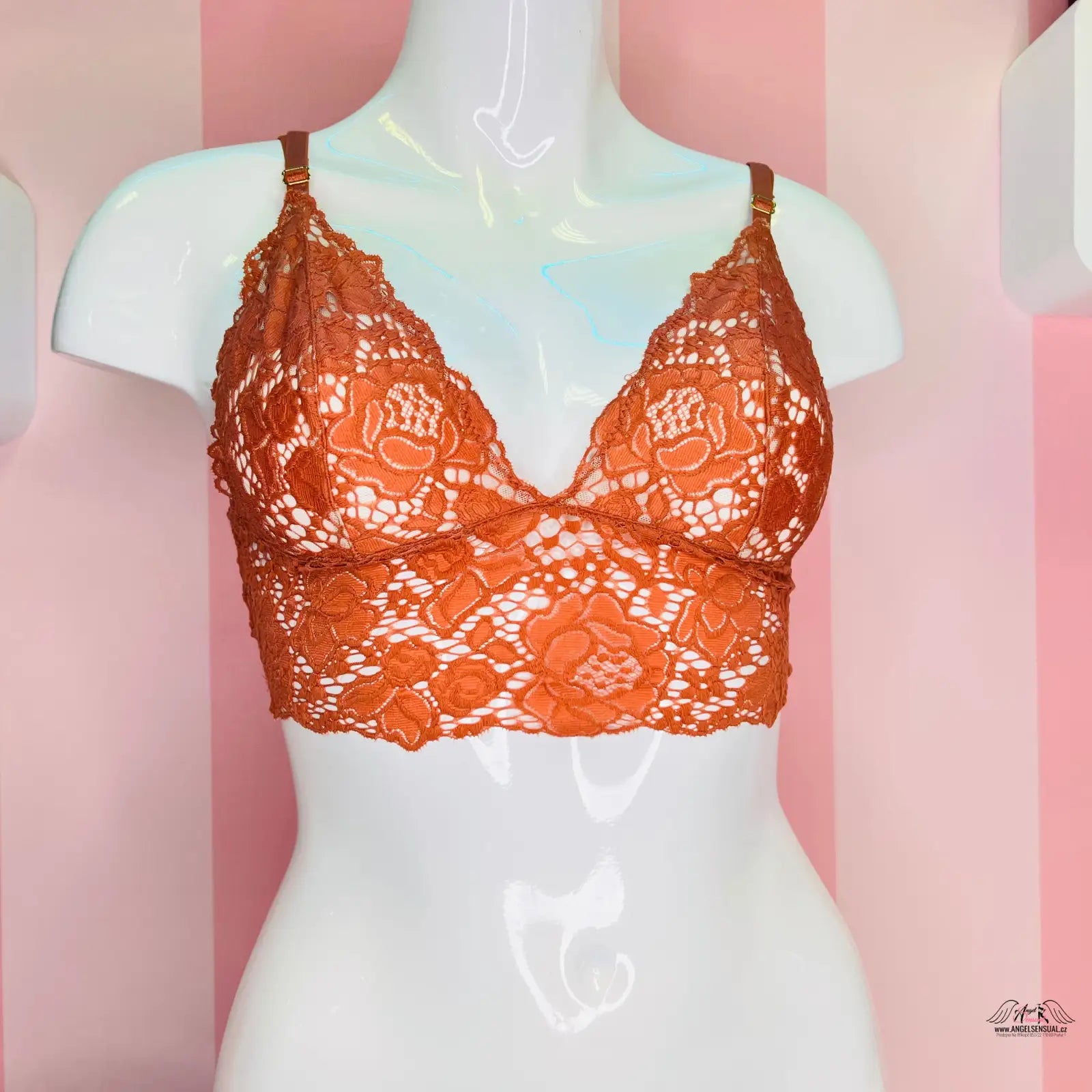 Oranžový krajkový bralet s květinovým vzorem a nastavitelnými ramínky Victoria’s Secret