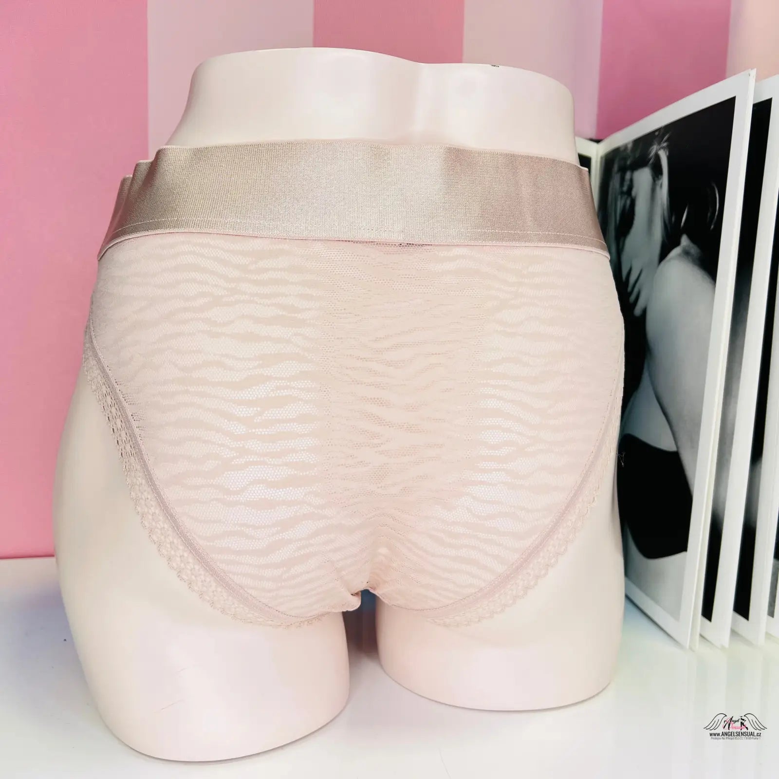 Sítované kalhotky s krajkovým lemem a vysokým pasem od Victoria’s Secret