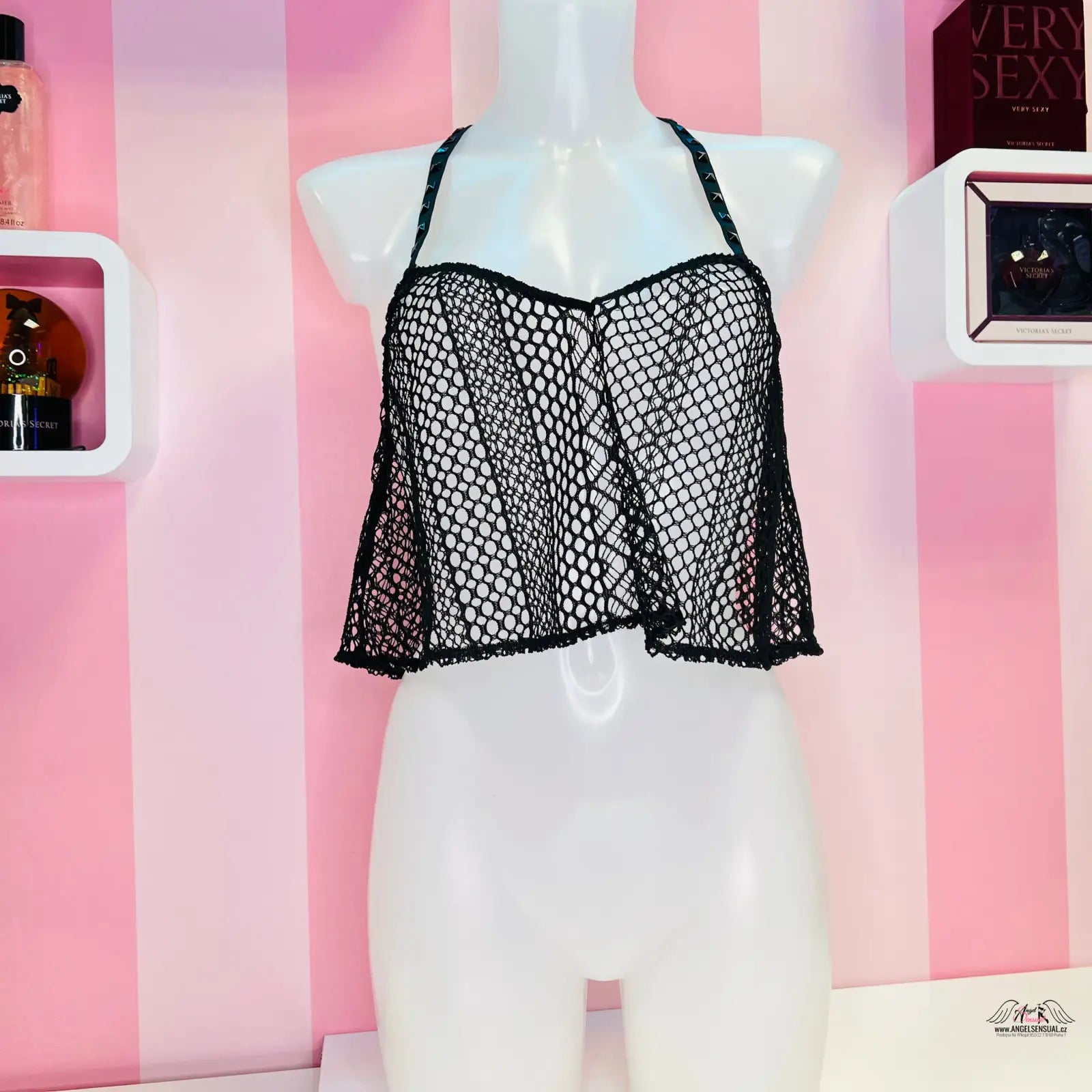 Síťovaný top Victoria’s Secret s nastavitelnými ramínky v černé mesh designu