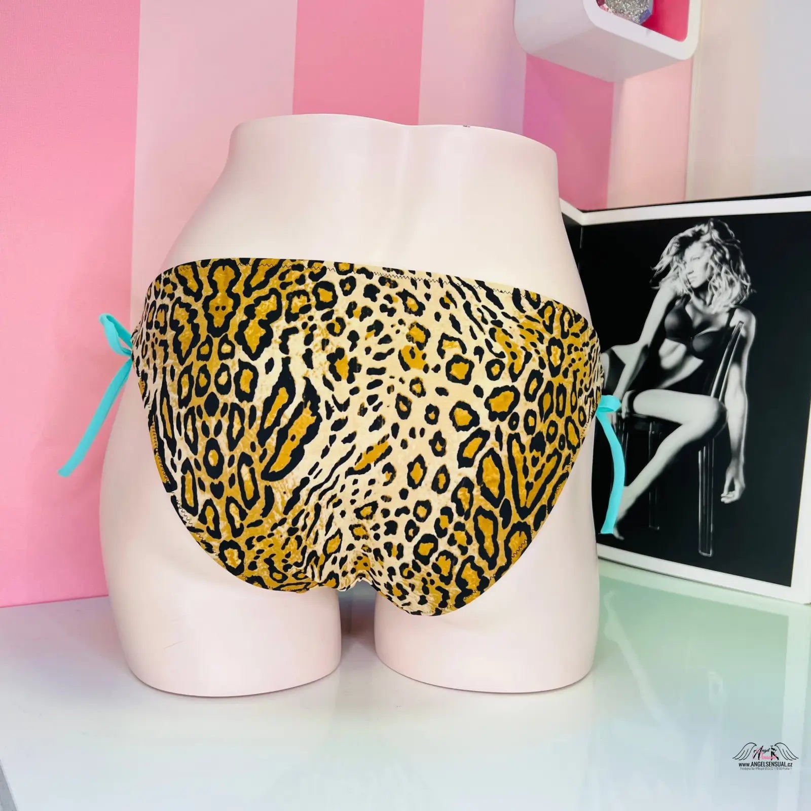 Leopard print spodní díl plavek Victoria’s Secret s tyrkysovými stranovými uzly