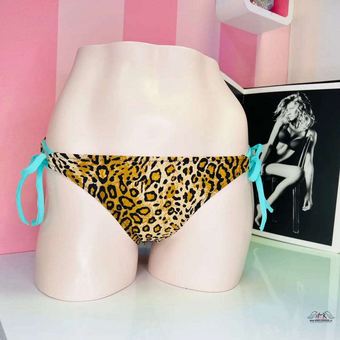 Leopard print spodní díl plavek Victoria’s Secret s tyrkysovými bokovými šňůrkami