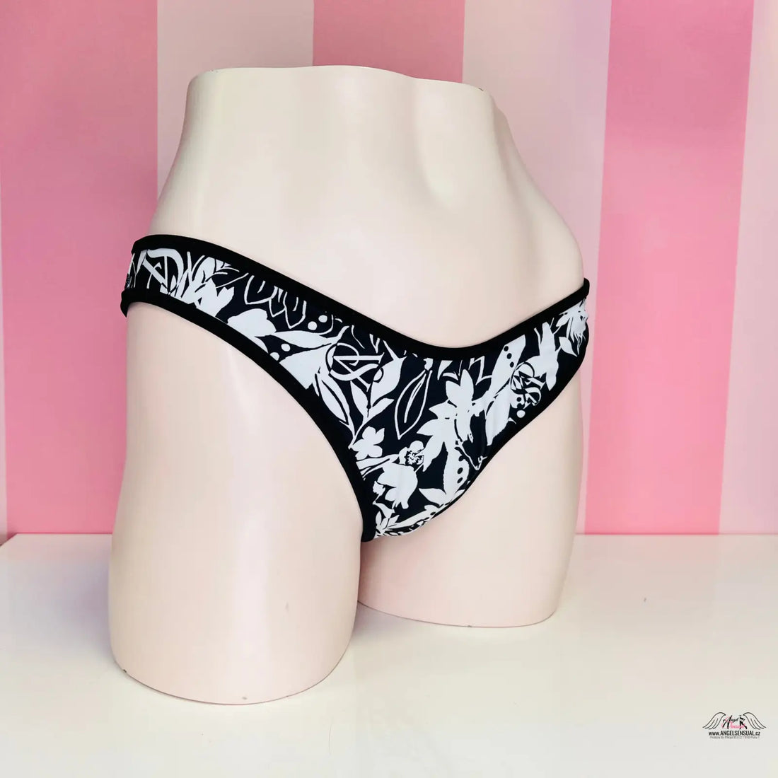 Black and white floral print spodní díl plavek Victoria’s Secret s zakřiveným pasem