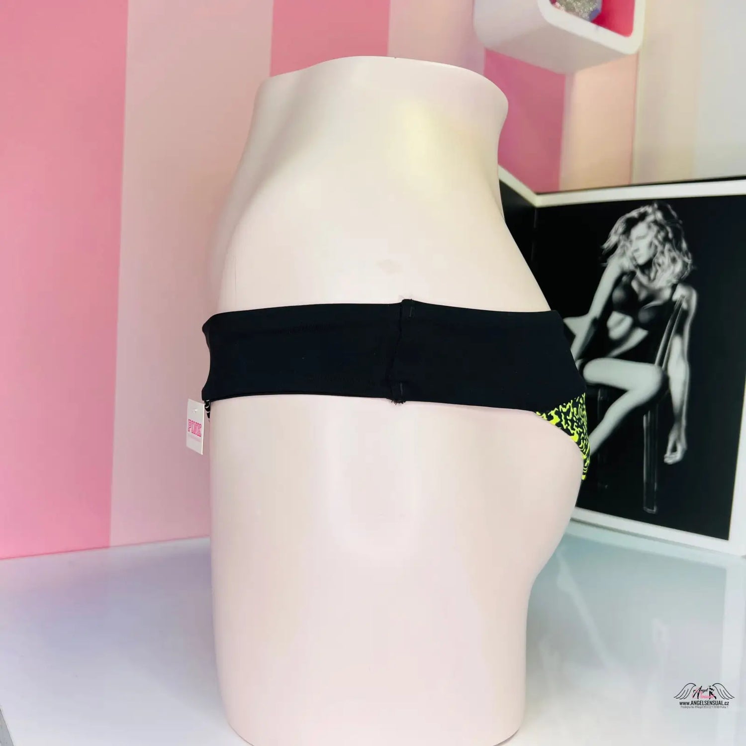 Black a neon žlutý zvířecí vzor spodní díl plavek s vyšším pasem, stylový spodní díl